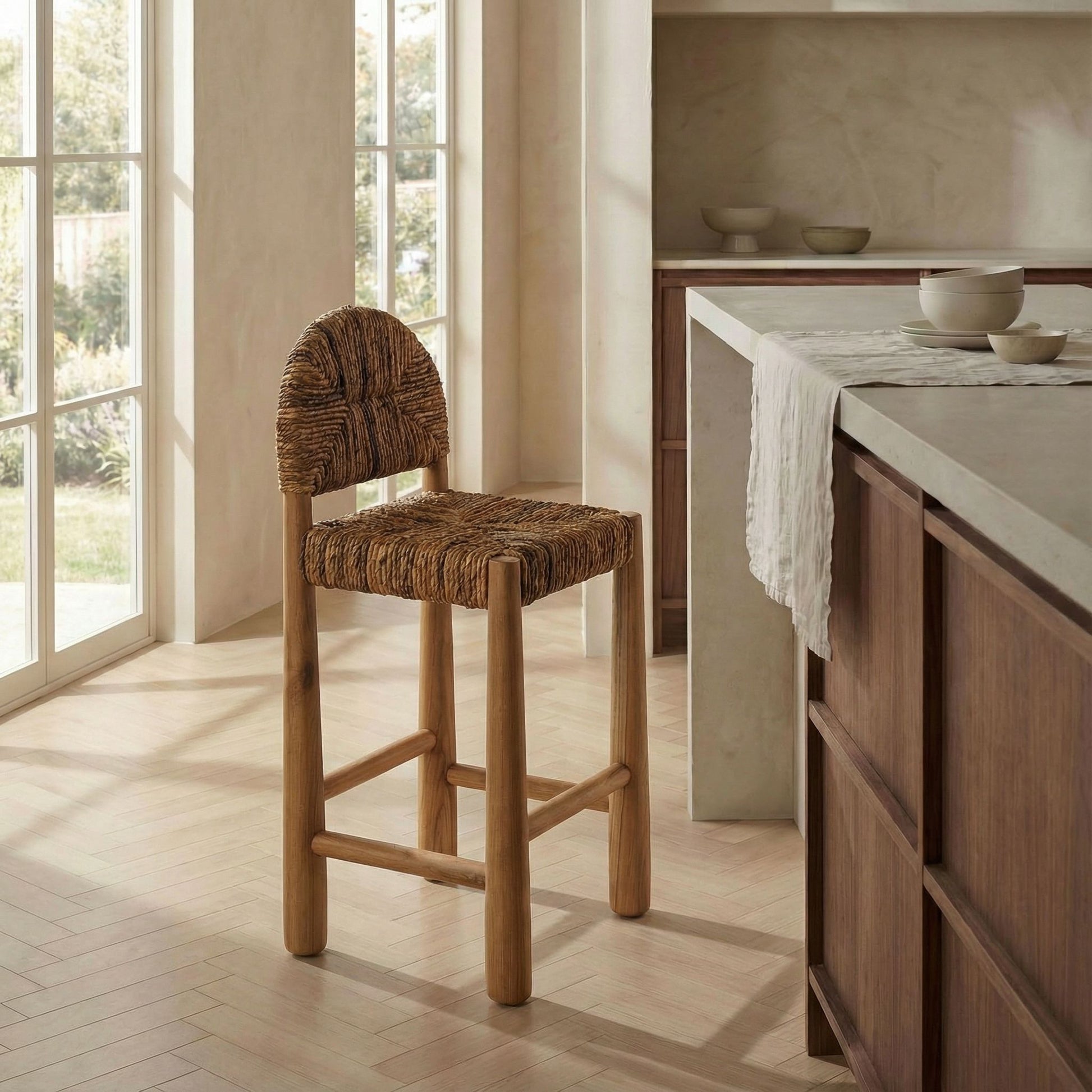bar stool in earthy kitchen setting