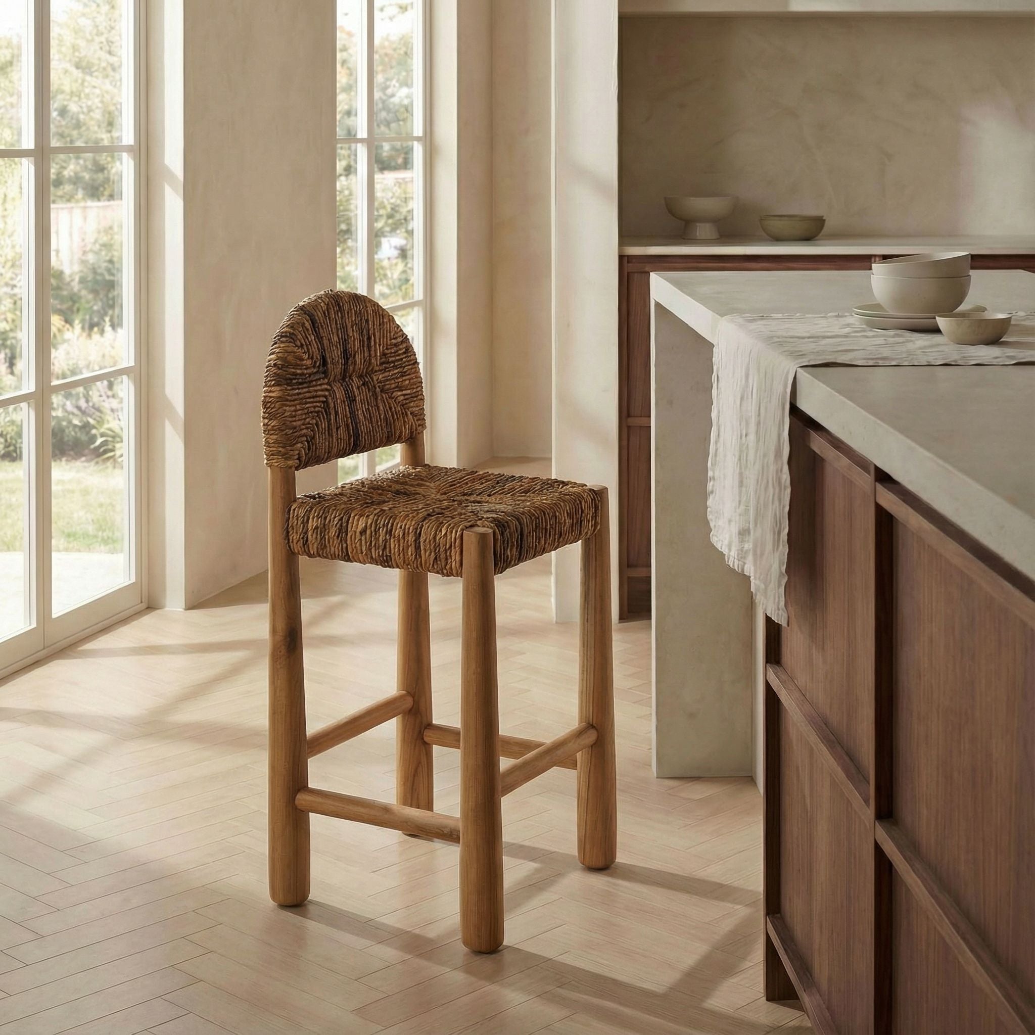 bar stool in earthy kitchen setting