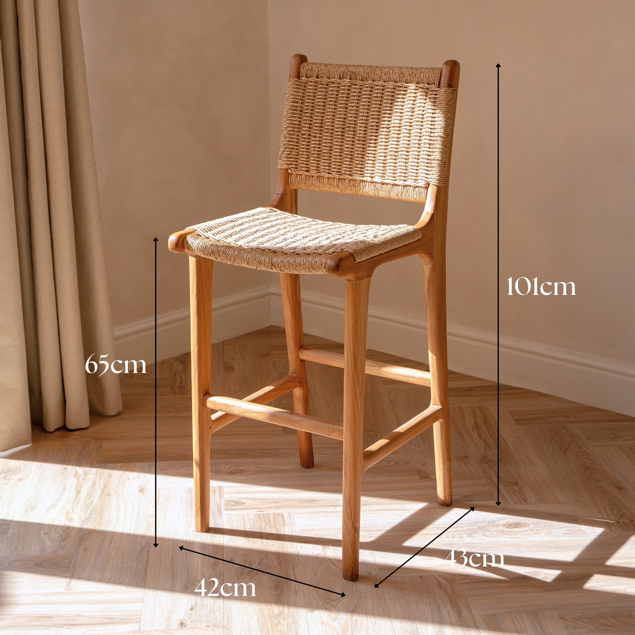 Zara Teak & Rattan Bar Stool - Pre-Order