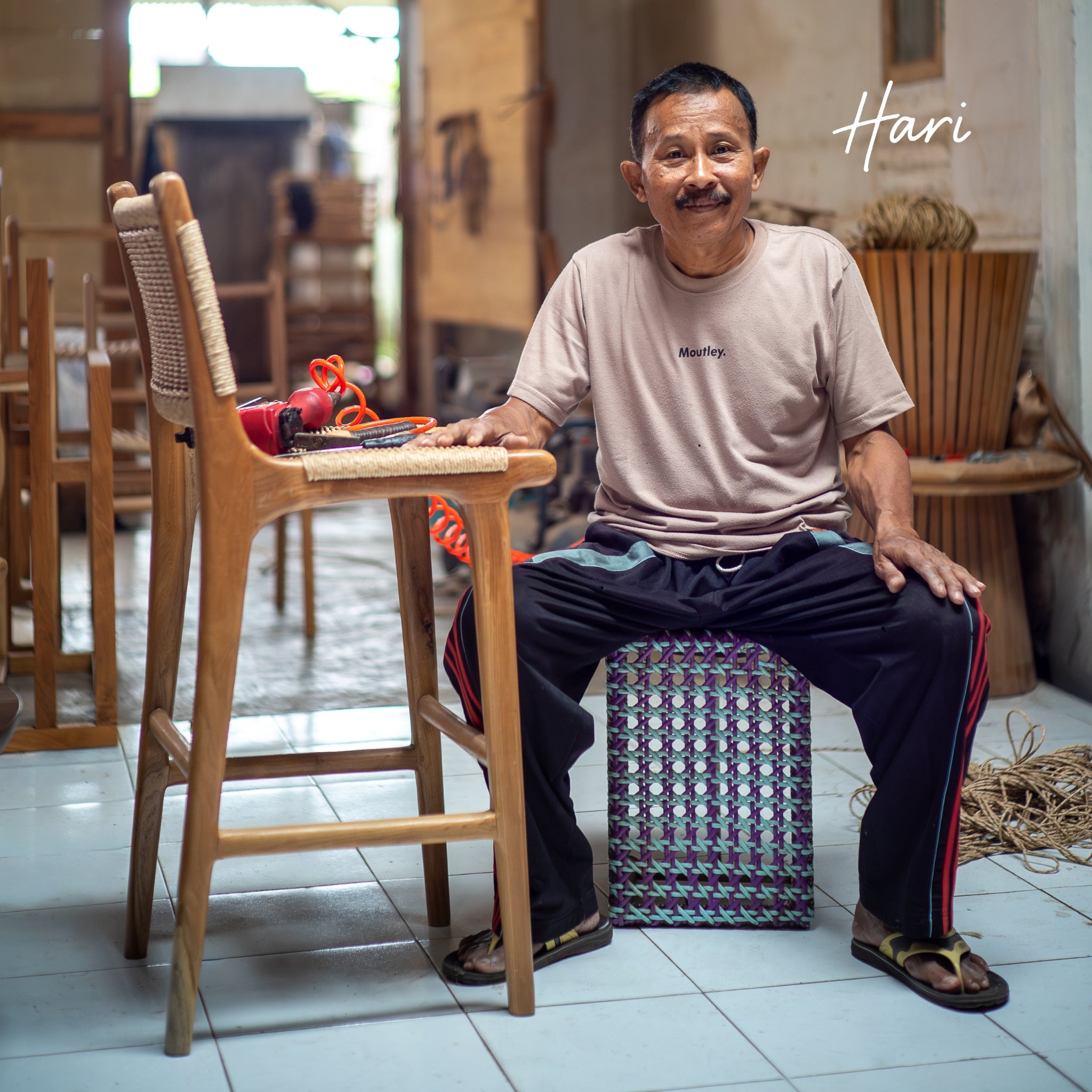 Zara Teak & Rattan Bar Stool With Armrest