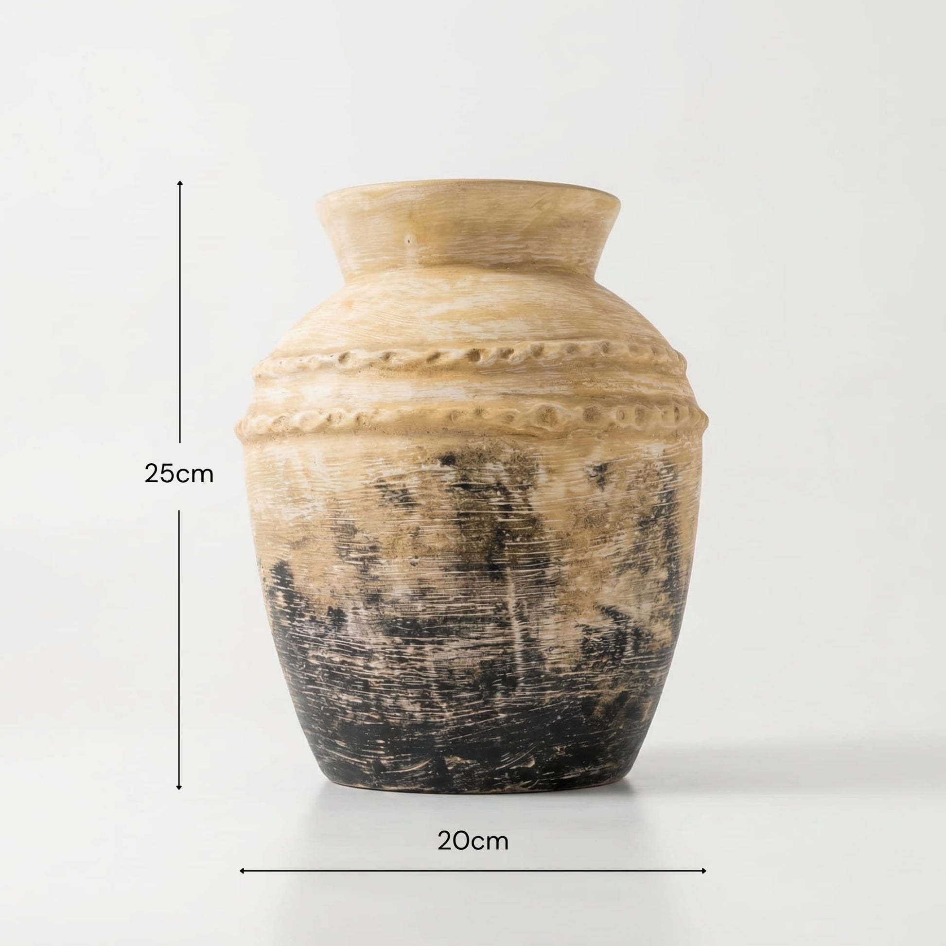 Ceramic vase with measurement markings on a white background
