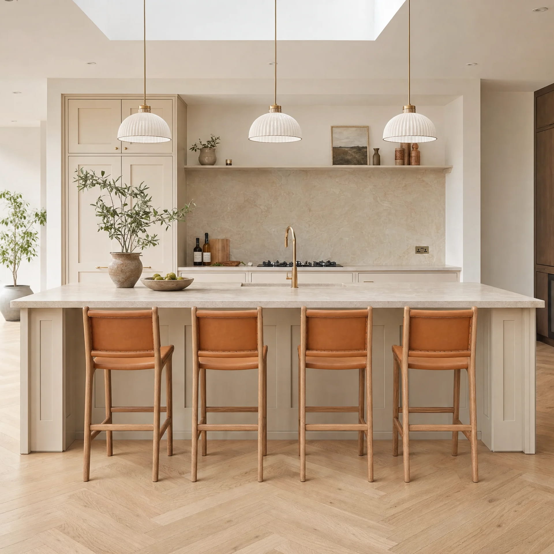 Modern kitchen with a island and leather bar stools