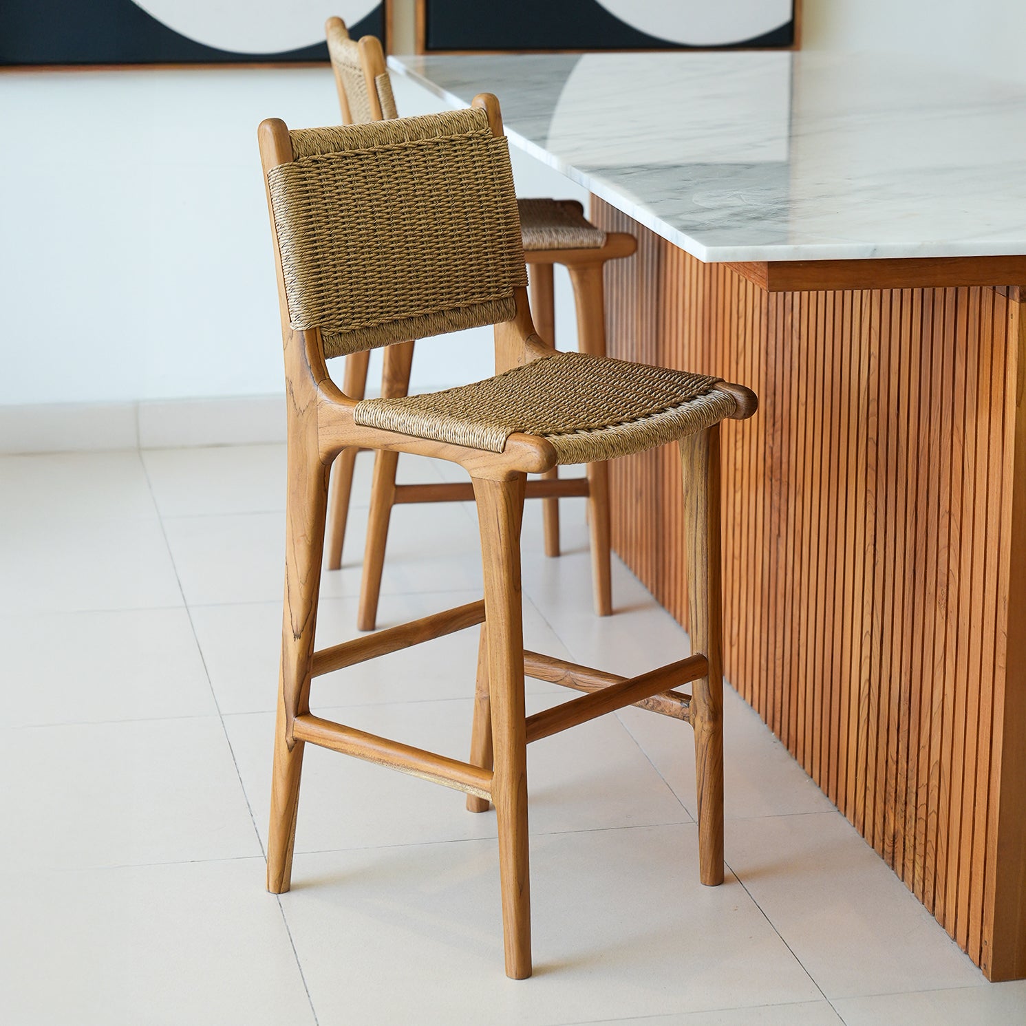 Zara Teak & Rattan Bar Stool