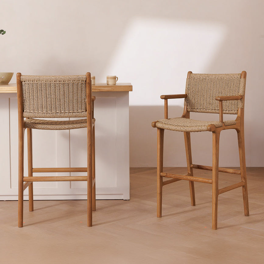 Zara Teak & Rattan Bar Stool (With Armrest)