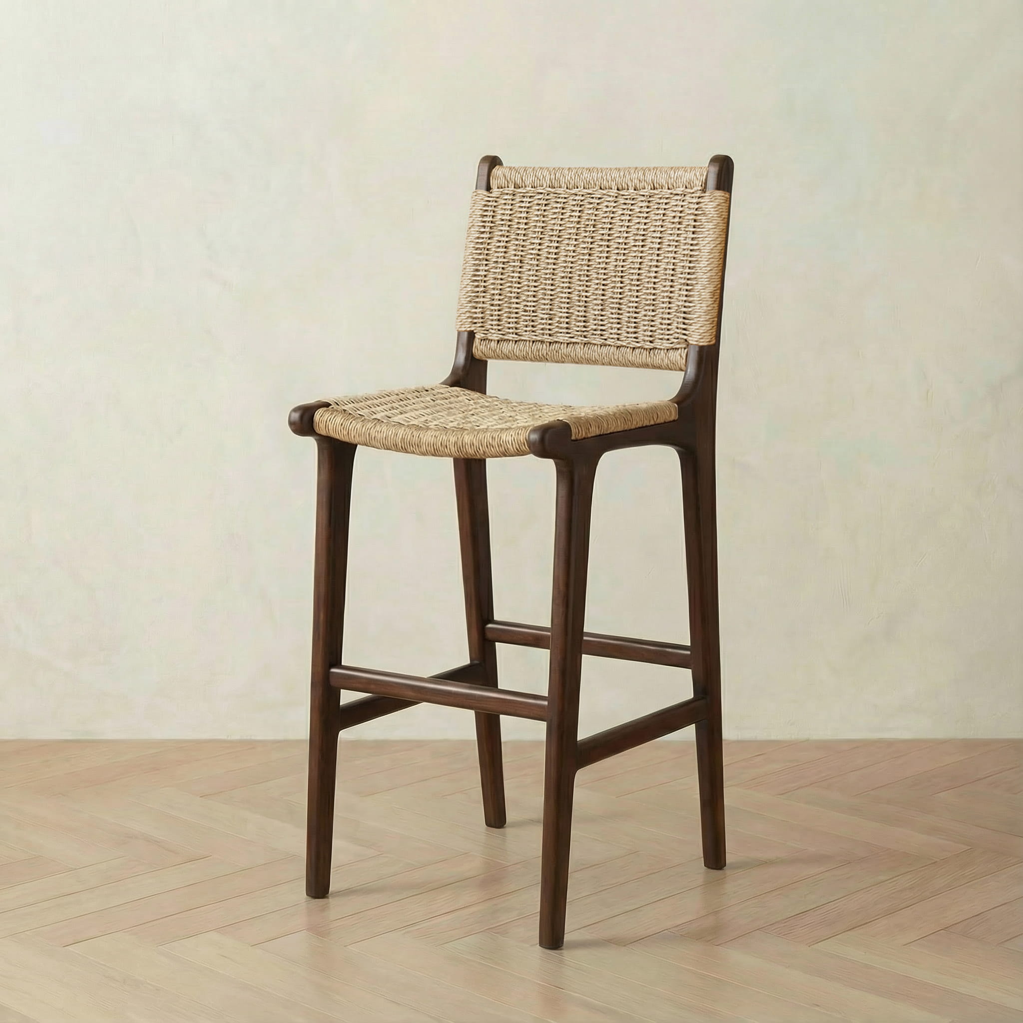 Zara Teak & Rattan Bar Stool - Chocolate