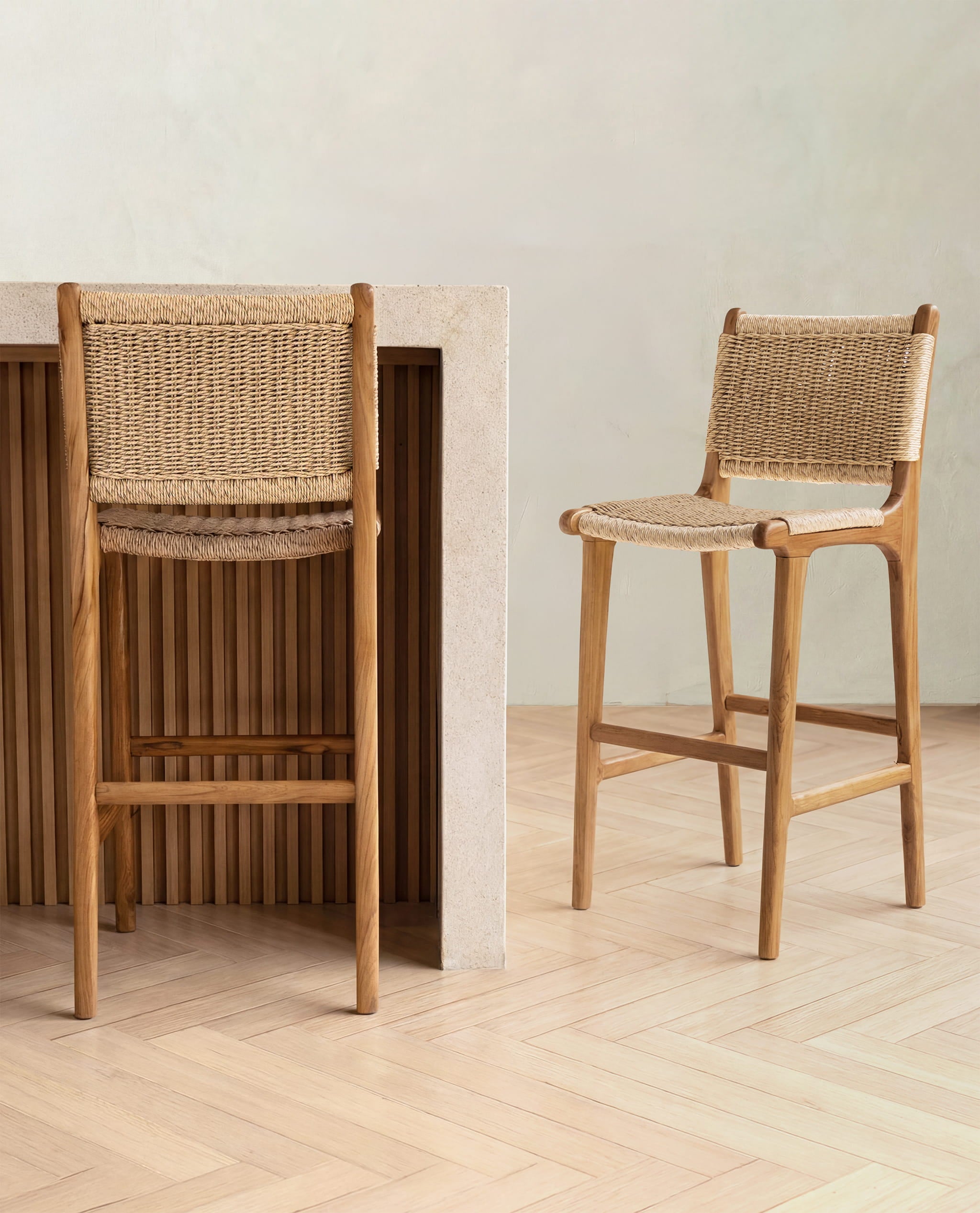 Zara Teak & Rattan Bar Stool