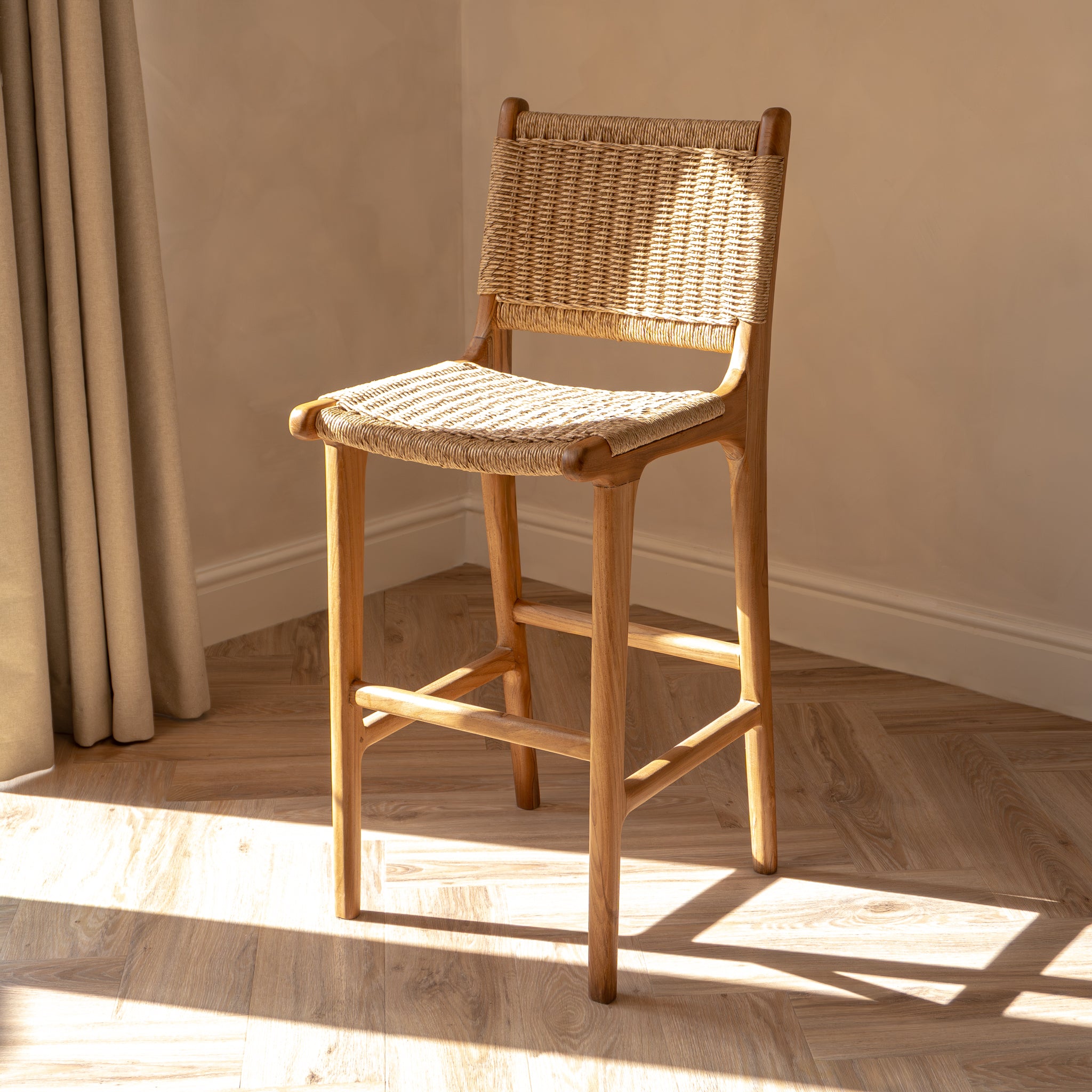 Zara Teak & Rattan Bar Stool
