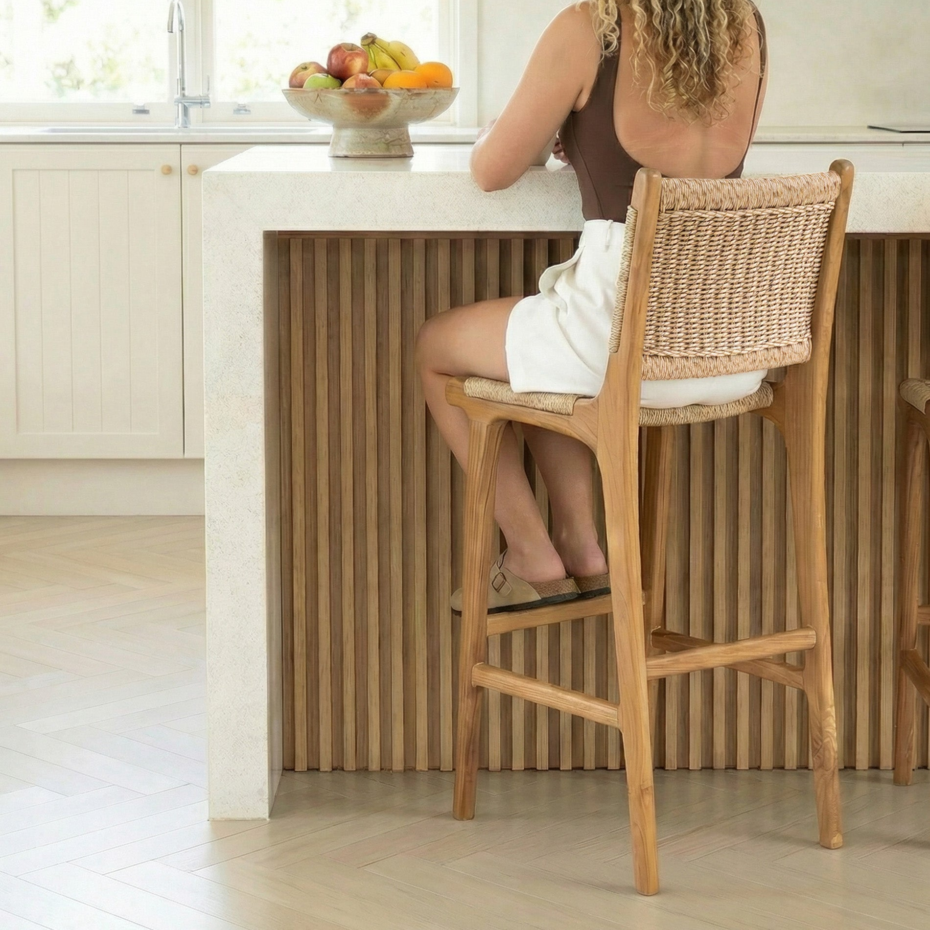 Zara Teak & Rattan Bar Stool
