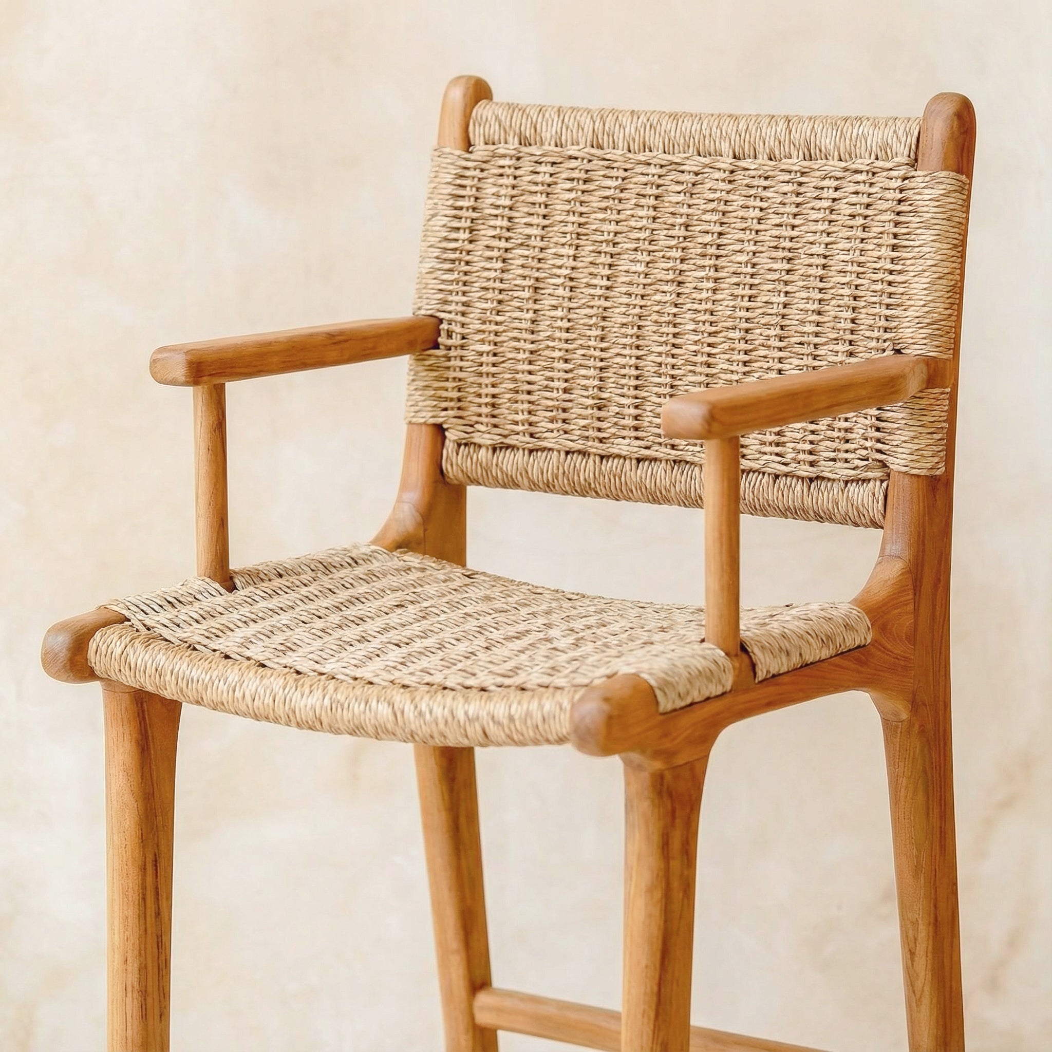 Zara Teak & Rattan Bar Stool With Armrest