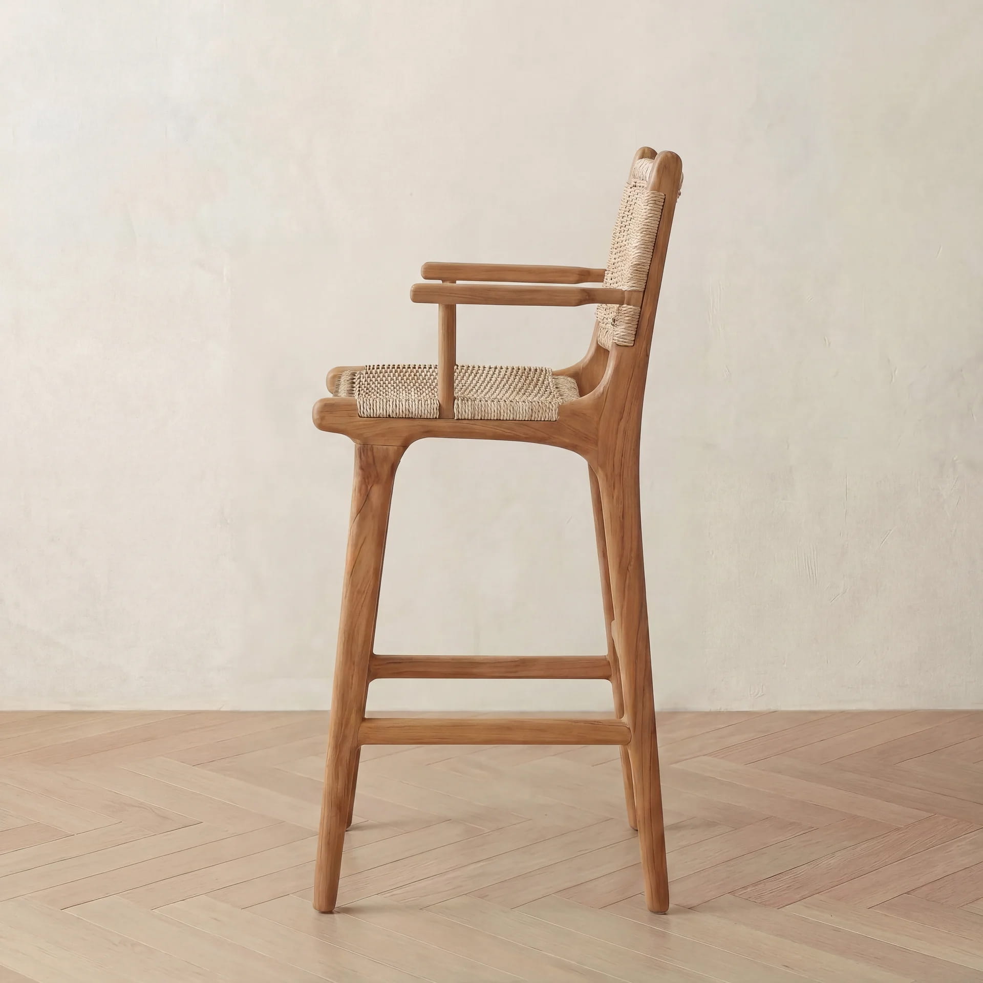 Zara Teak & Rattan Bar Stool With Armrest