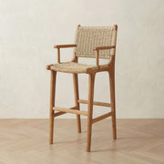 Zara Teak & Rattan Bar Stool With Armrest