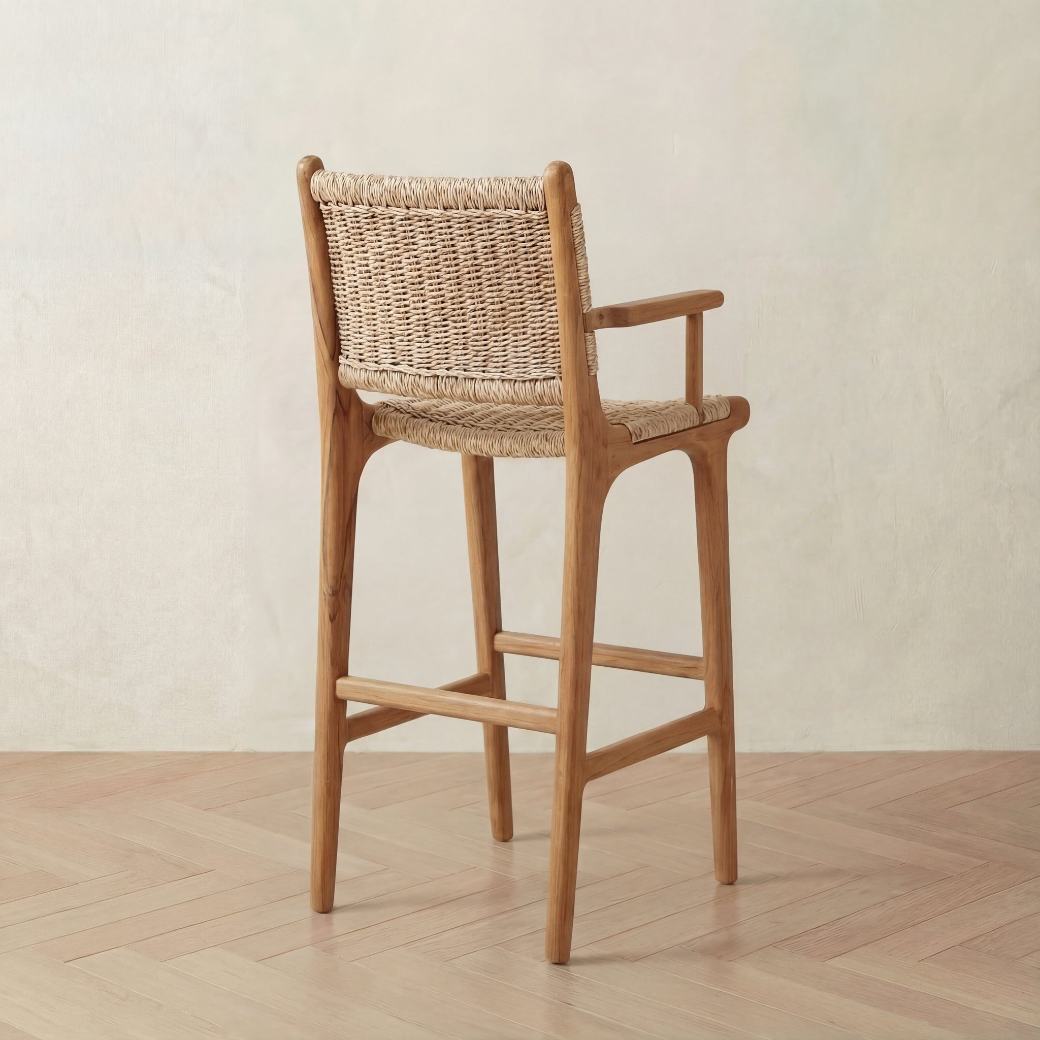 Zara Teak & Rattan Bar Stool With Armrest