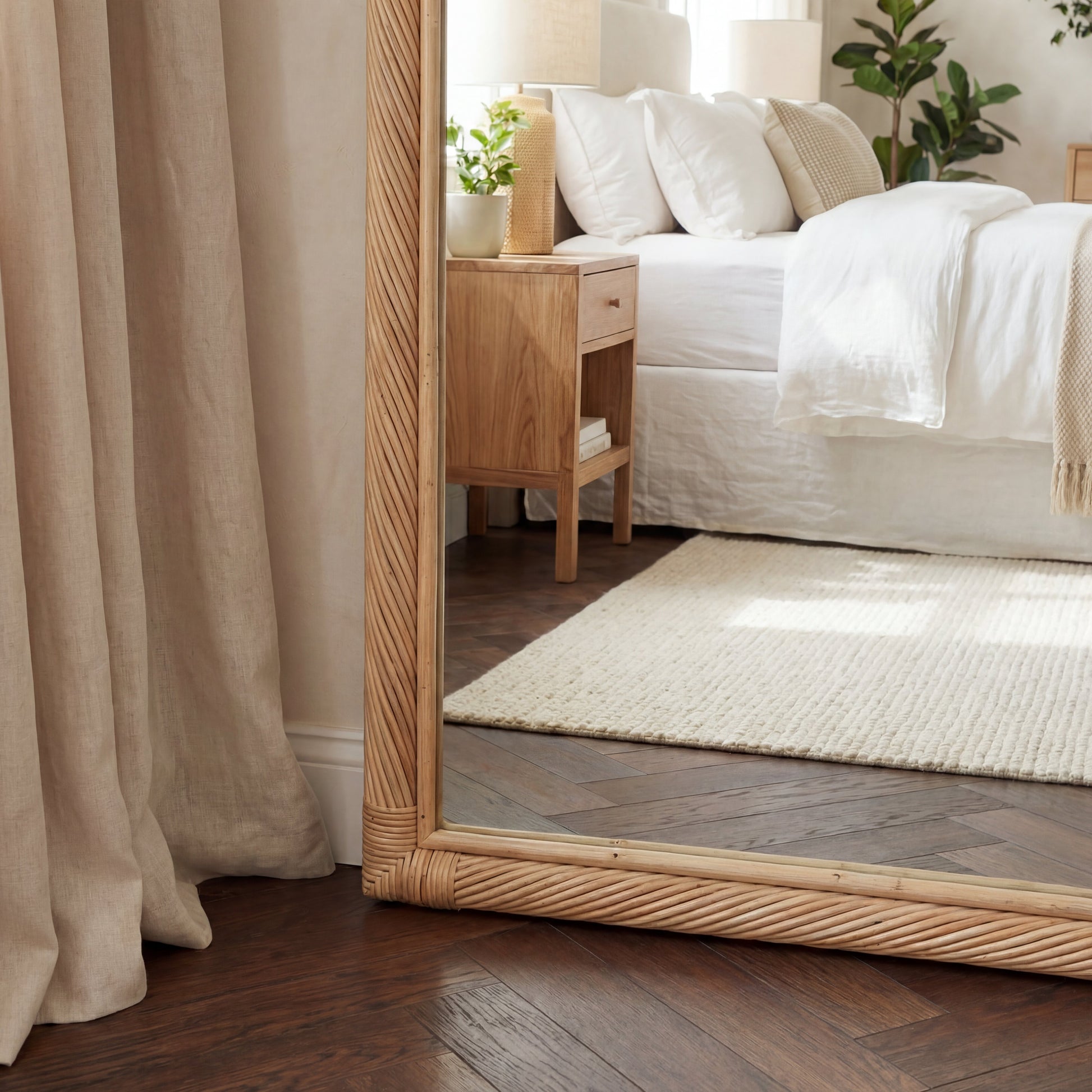 Teak Leaning Mirror - detail close-up