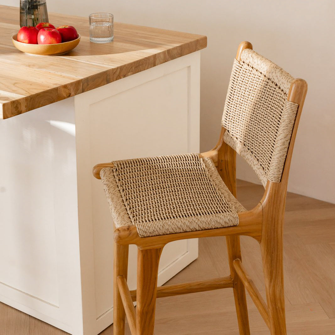 Zara Teak & Rattan Bar Stool (65cm Seat Height)