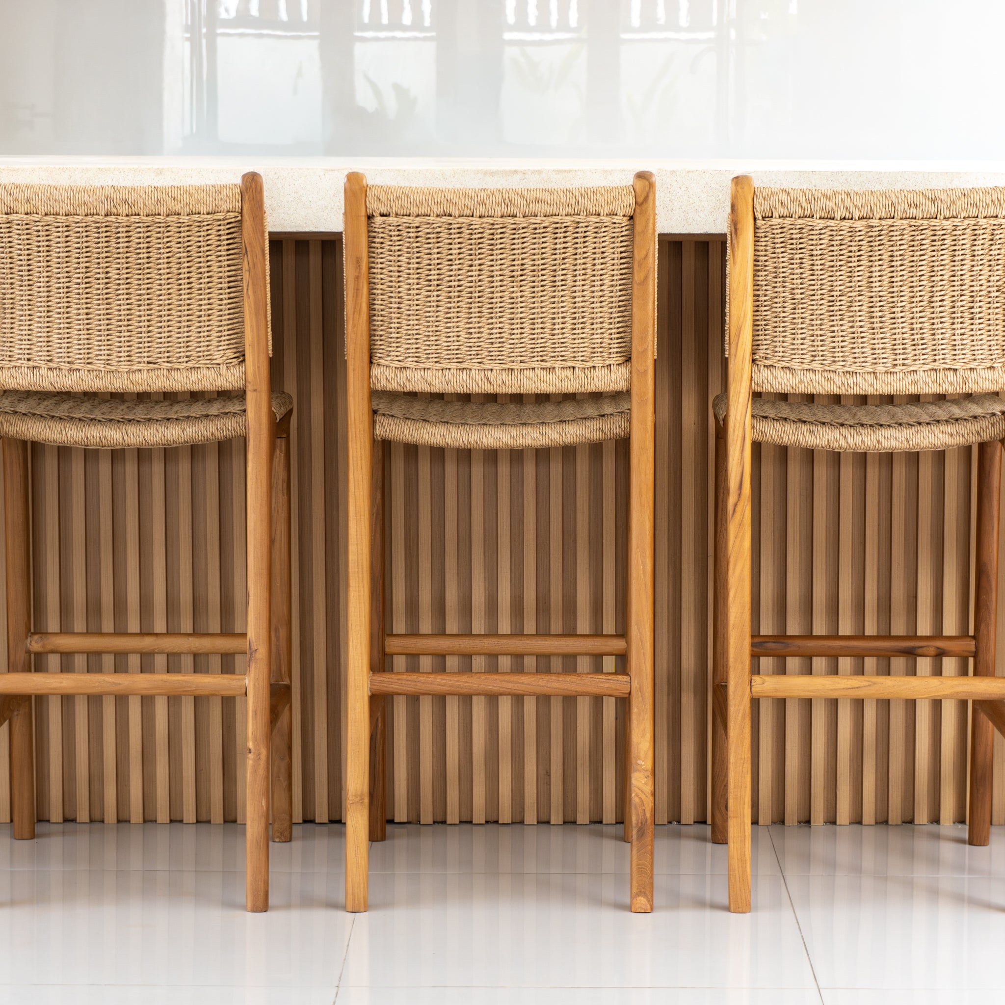 Zara Teak & Rattan Bar Stool With Armrest
