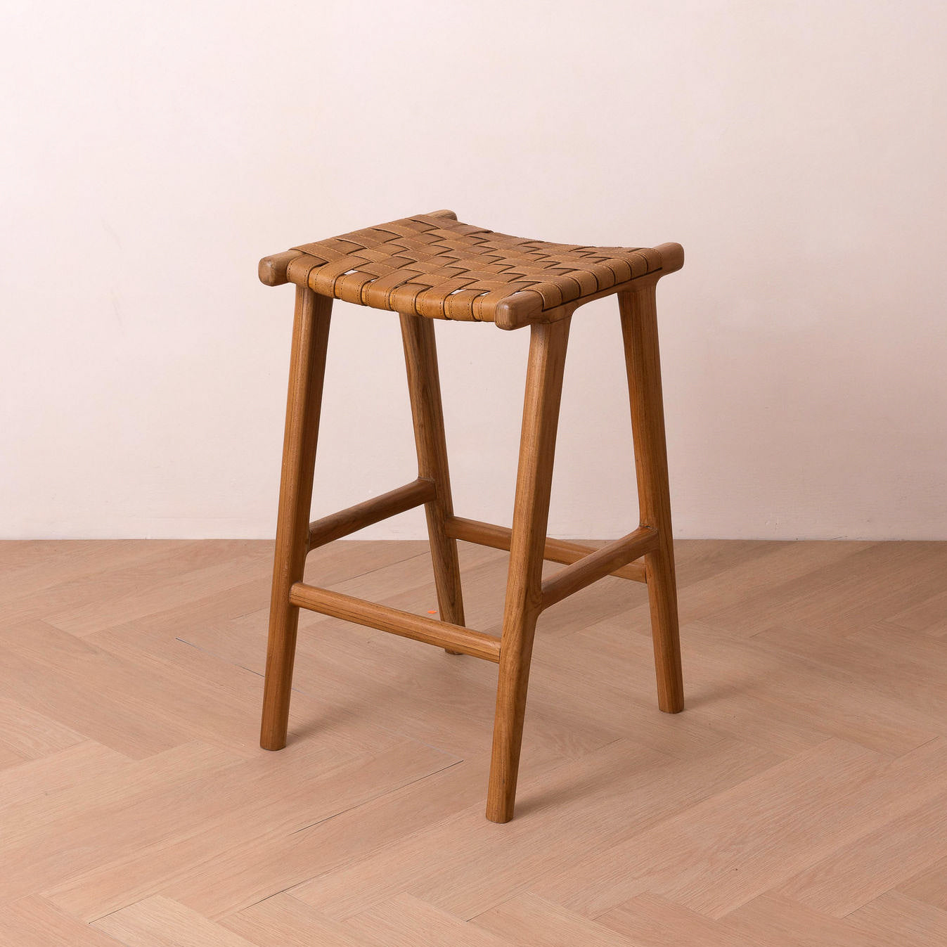 Senari Backless Teak & Leather Bar Stool