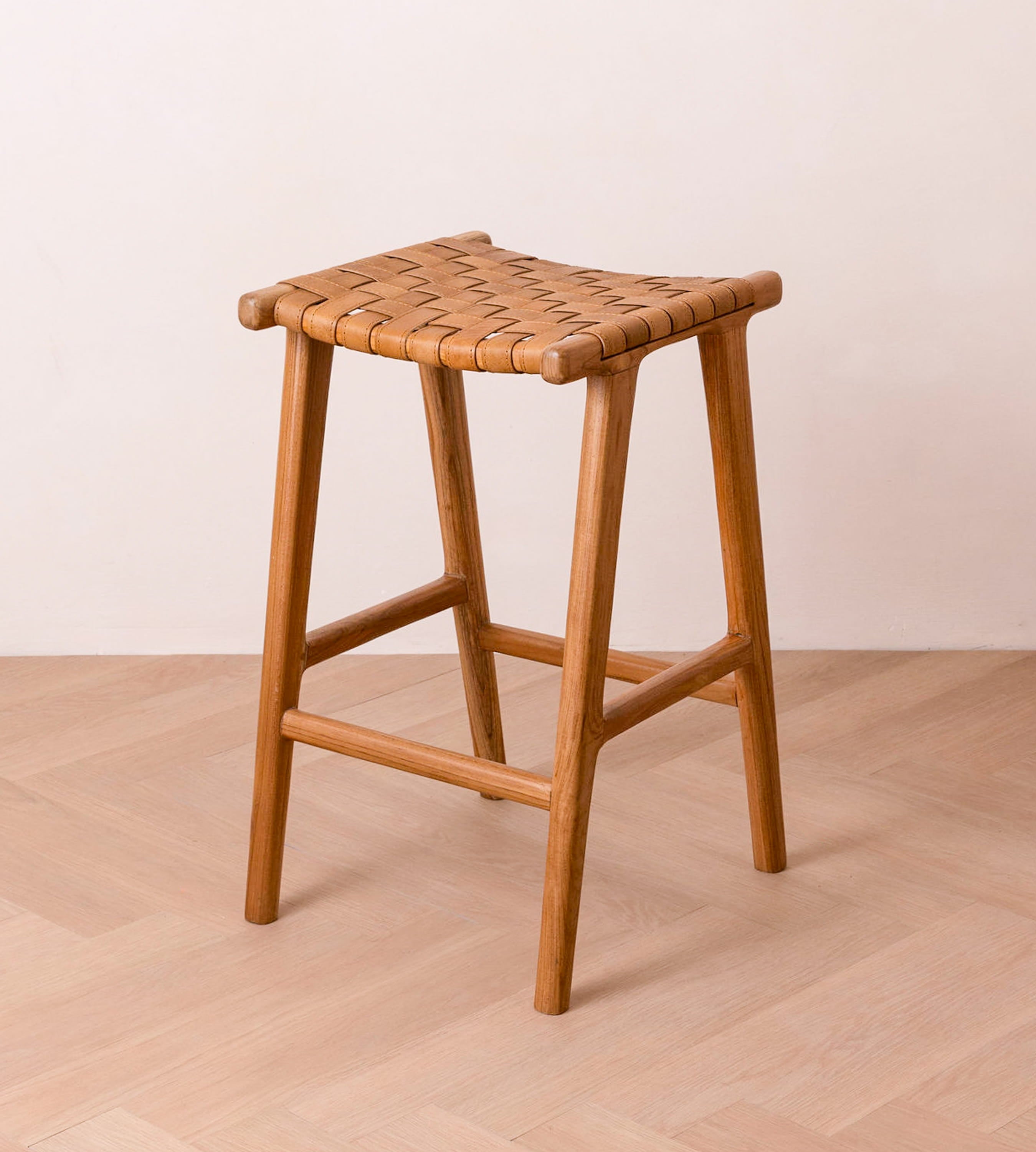 Senari Backless Teak & Leather Bar Stool