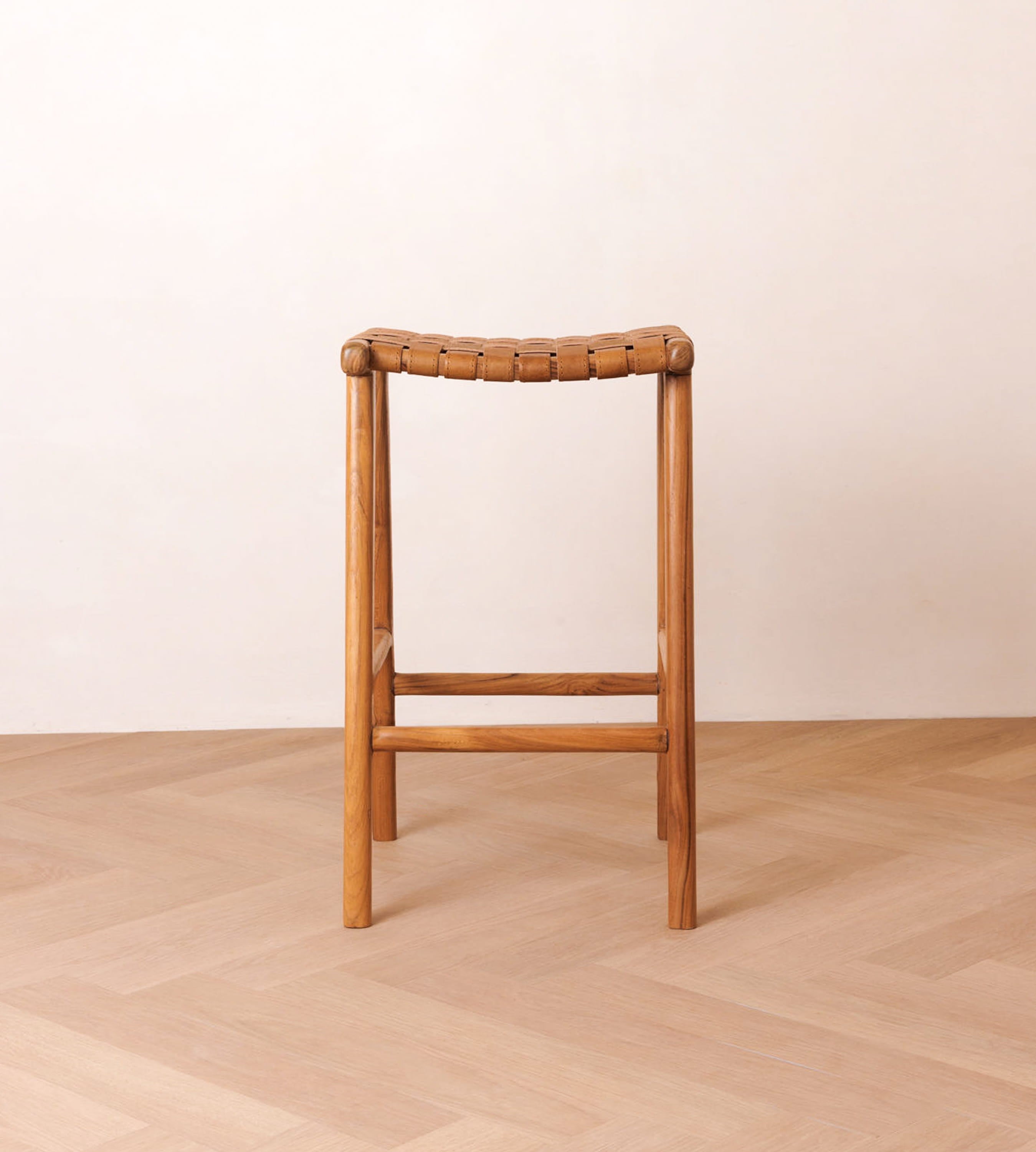Senari Backless Teak & Leather Bar Stool