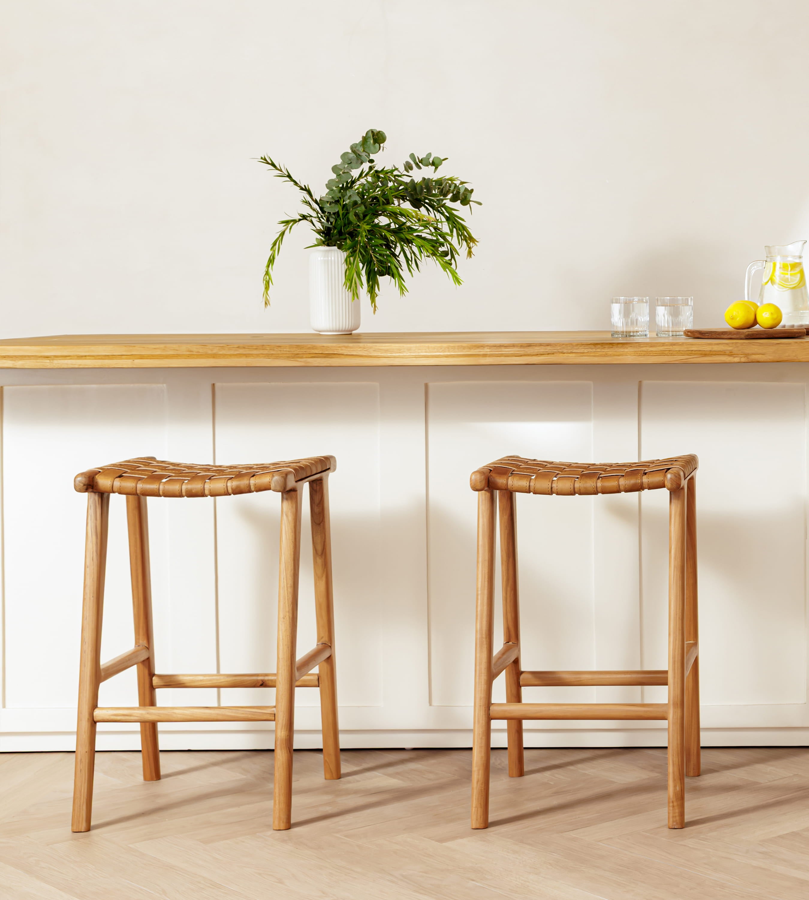 Senari Backless Teak & Leather Bar Stool