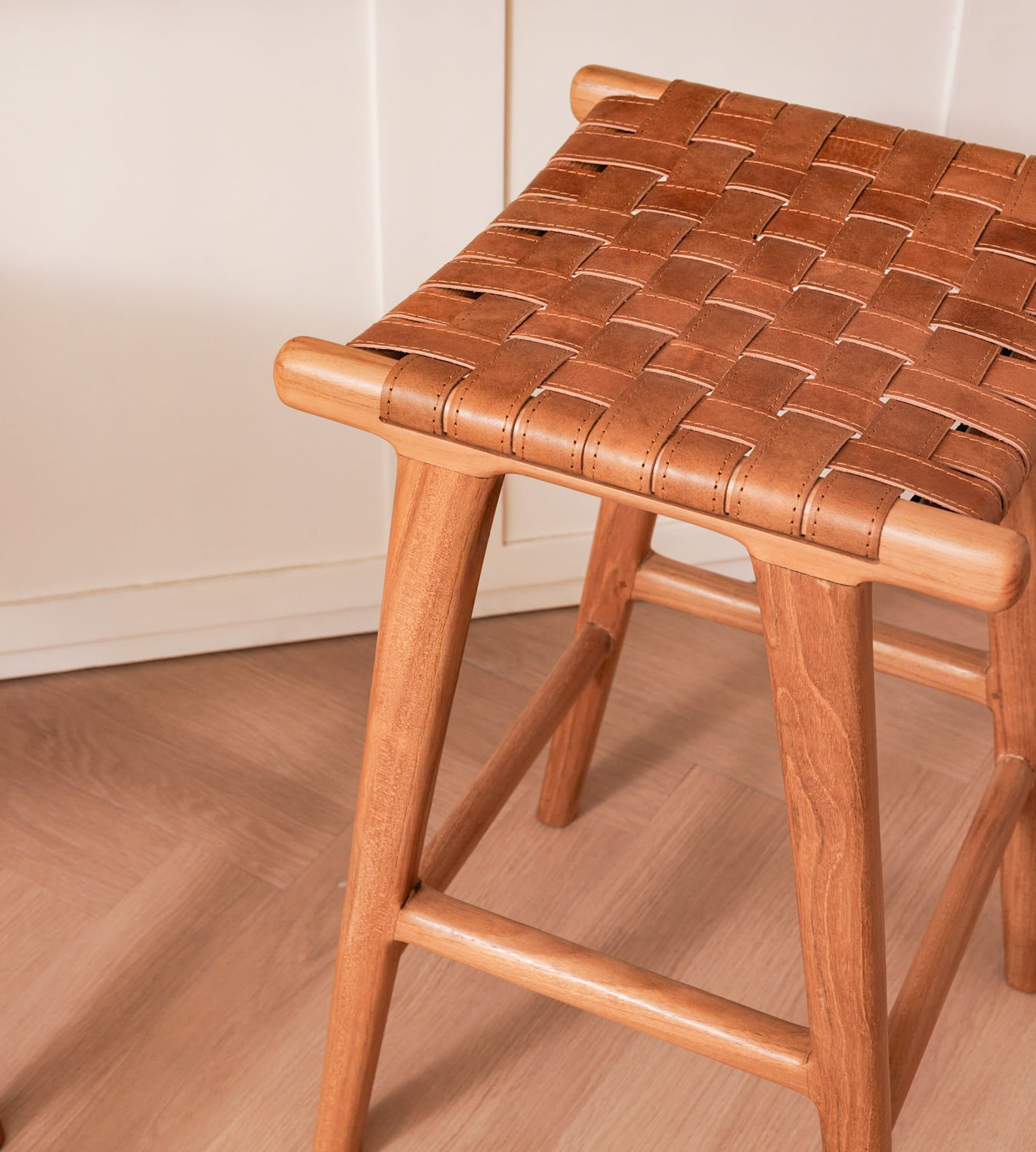 Senari Backless Teak & Leather Bar Stool