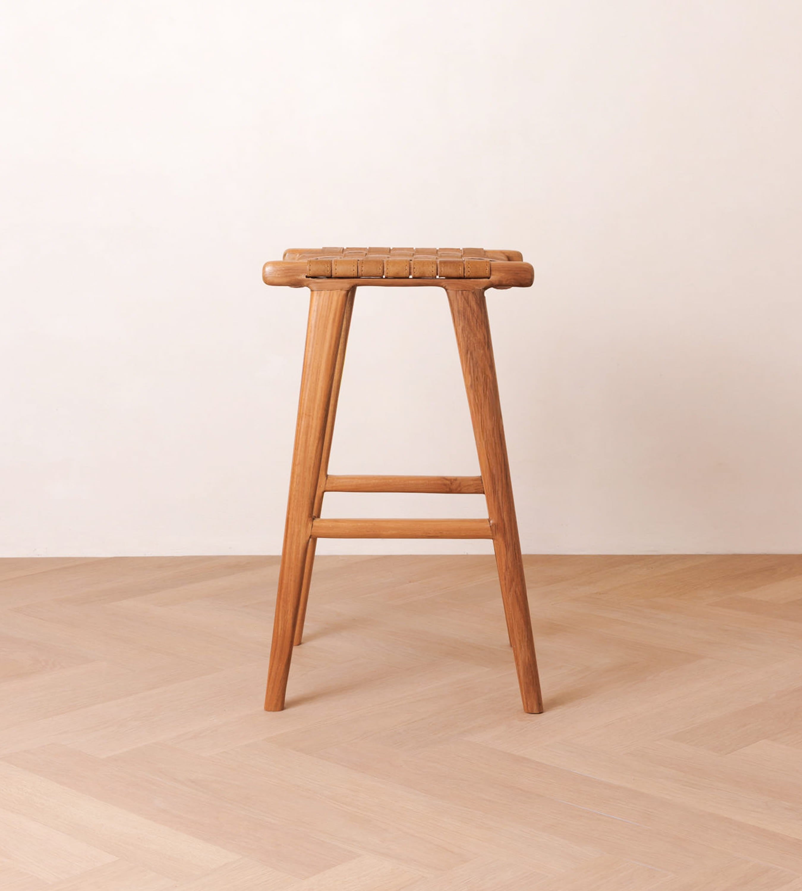 Senari Backless Teak & Leather Bar Stool
