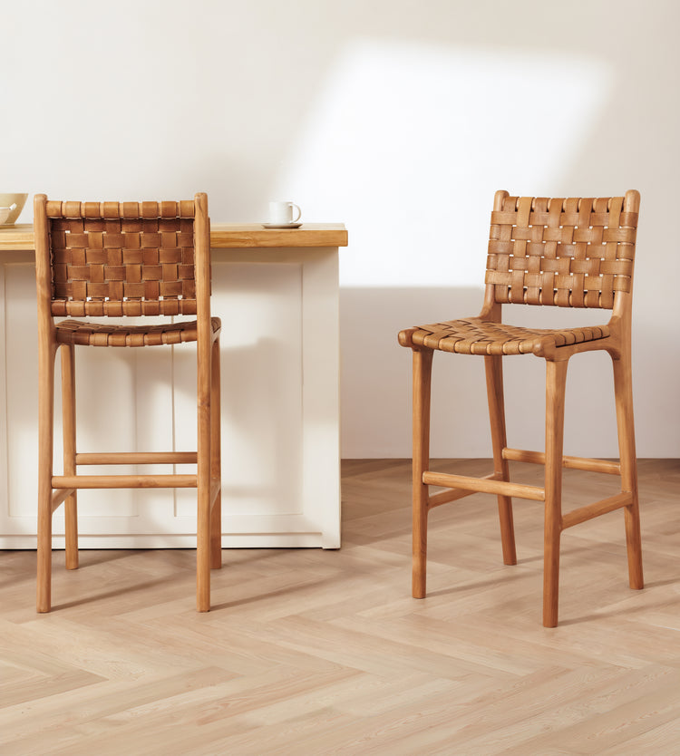 Senari Teak & Leather Bar Stool
