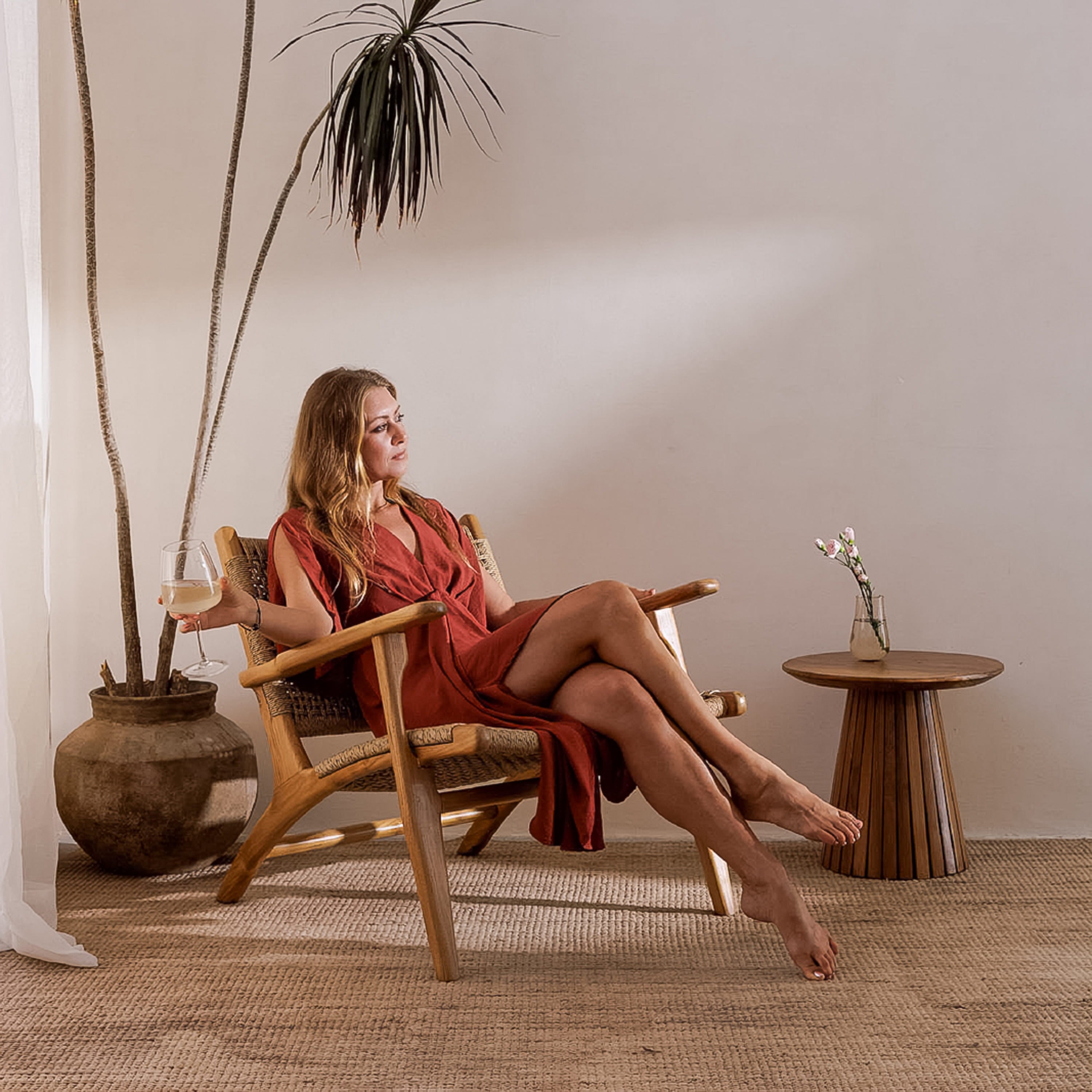 Zara Teak & Rattan Accent Armchair (Reurbished)