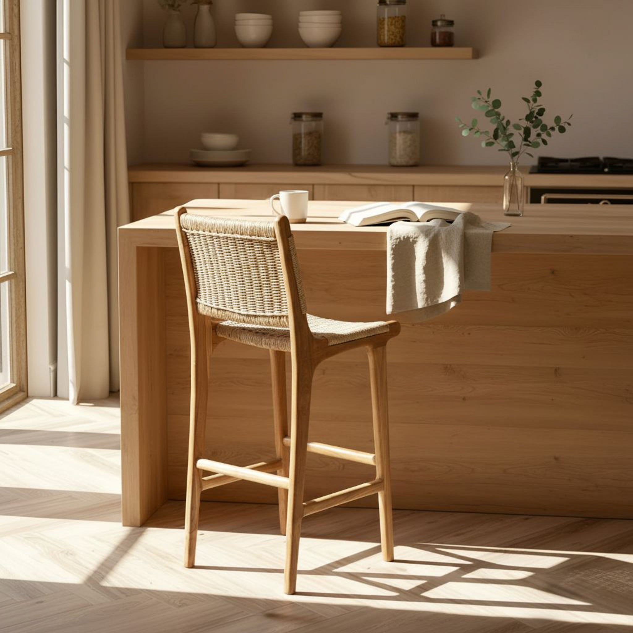 Zara Teak & Rattan Bar Stool