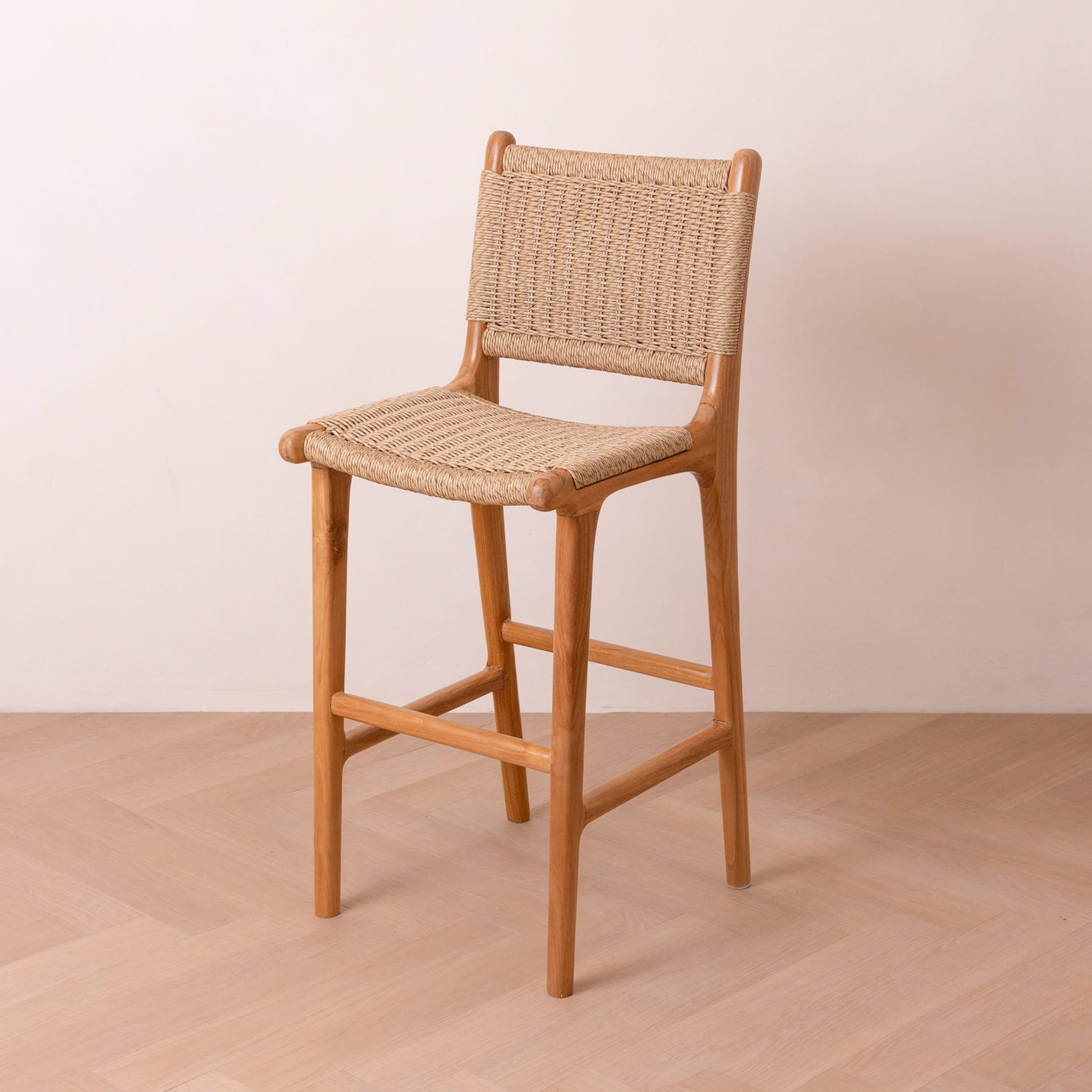 Zara Teak & Rattan Bar Stool (65cm Seat Height)