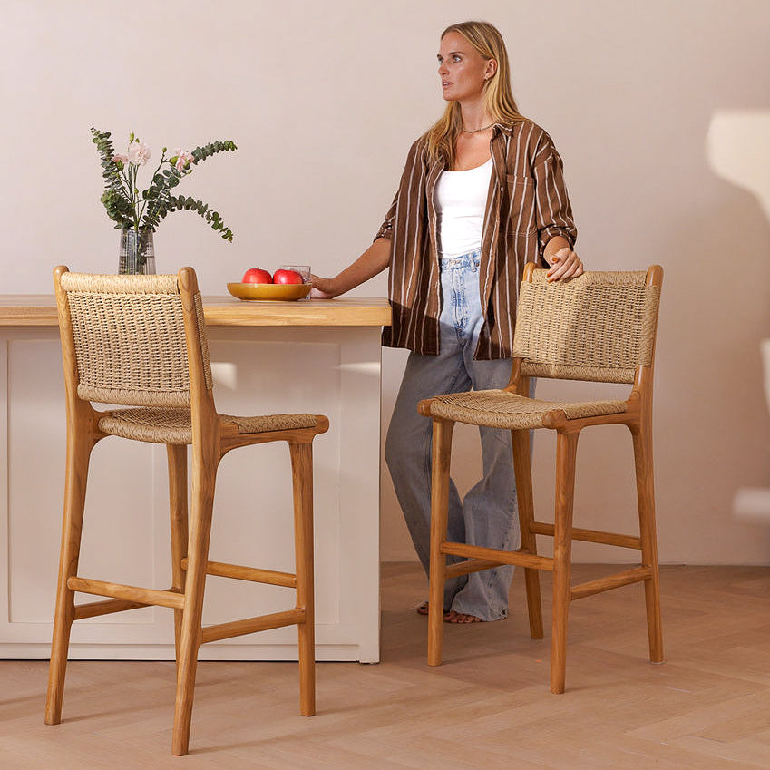 Zara Teak & Rattan Bar Stool (65cm Seat Height)