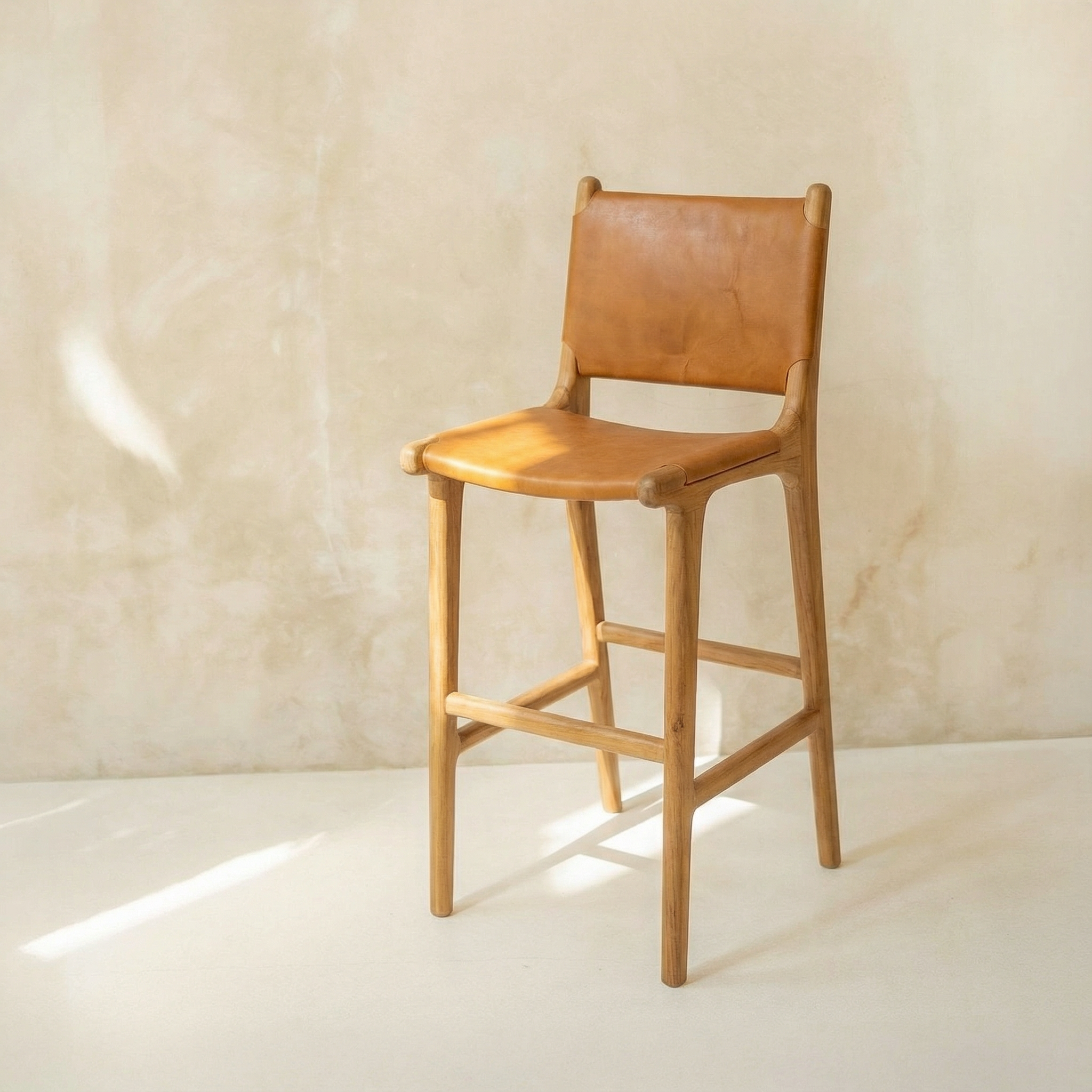 Zara Teak & Leather Bar Stool