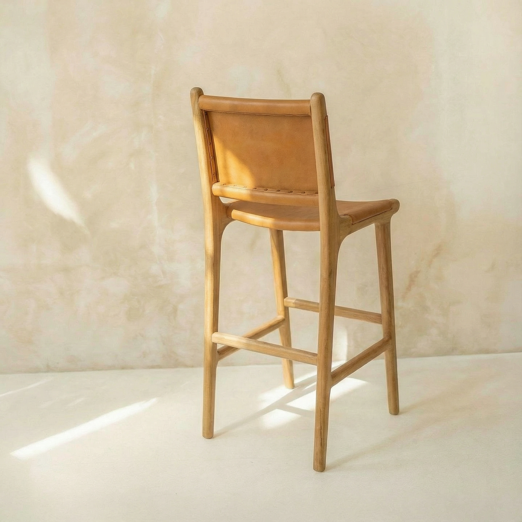 Zara Teak & Leather Bar Stool