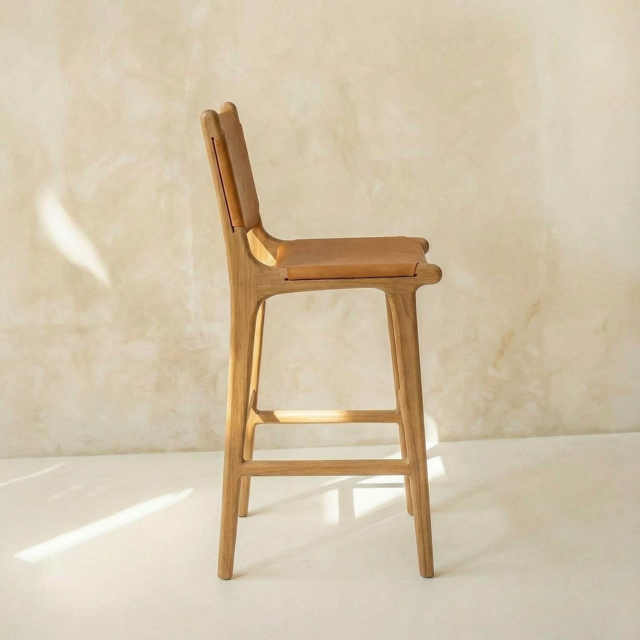 Zara Teak & Leather Bar Stool