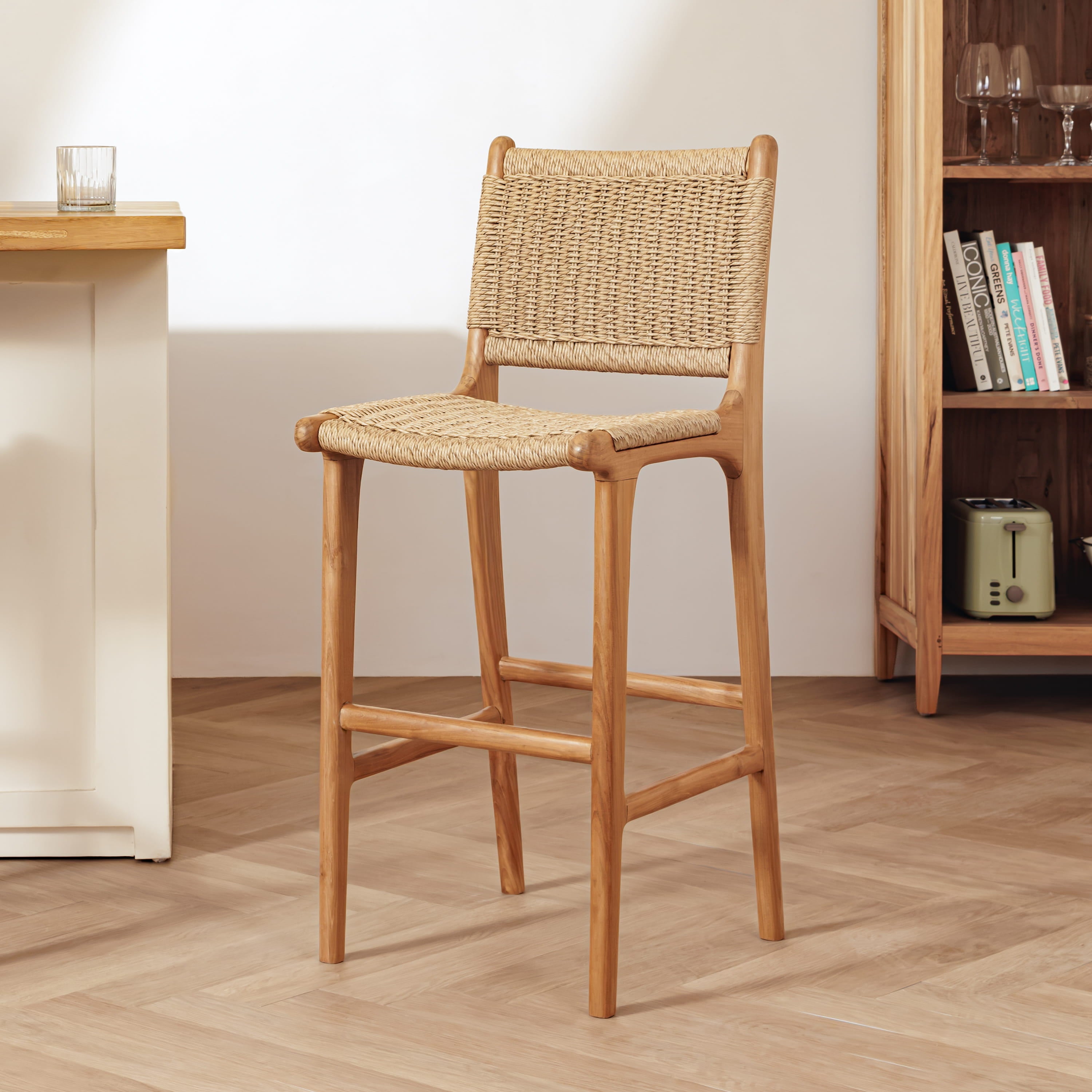 Zara Teak & Rattan Bar Stool (65cm Seat Height)