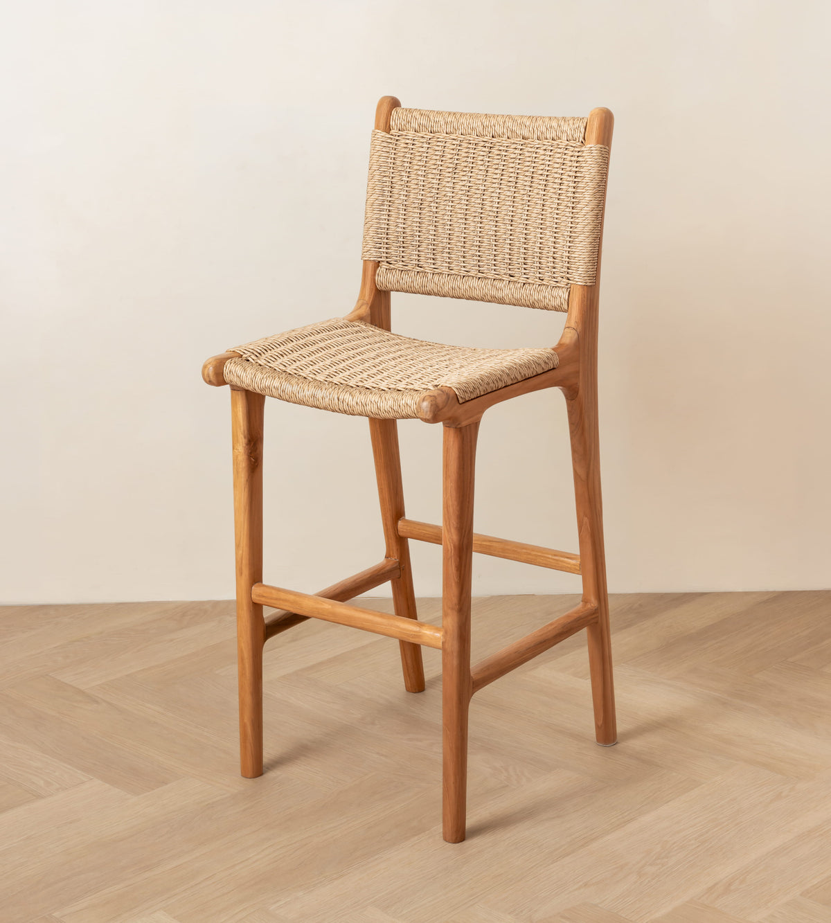 Zara Teak & Rattan Bar Stool (65cm Seat Height)