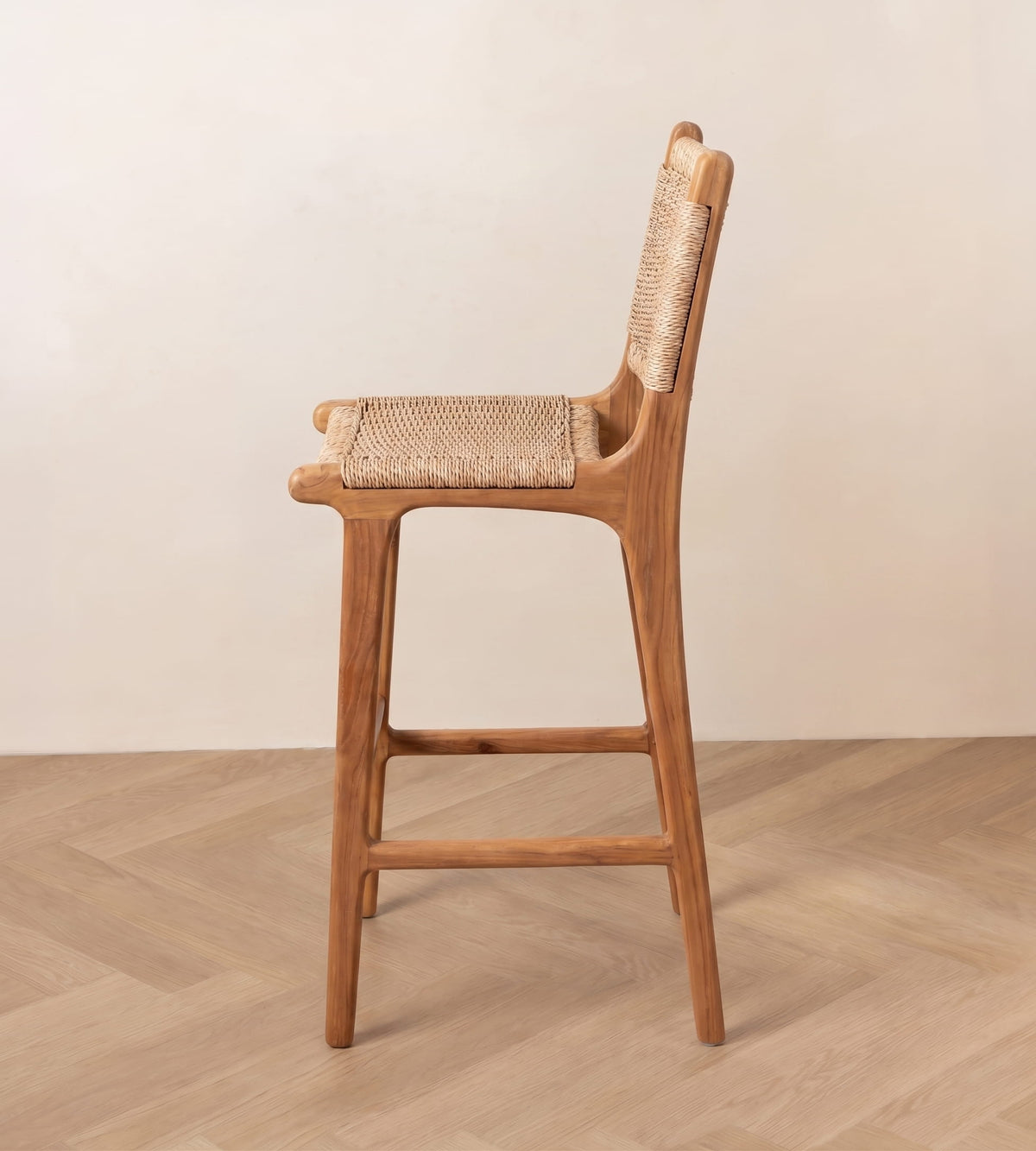 Zara Teak & Rattan Bar Stool (65cm Seat Height)