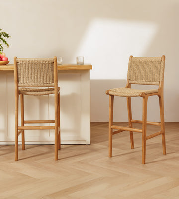 Zara Teak & Rattan Bar Stool (65cm Seat Height)