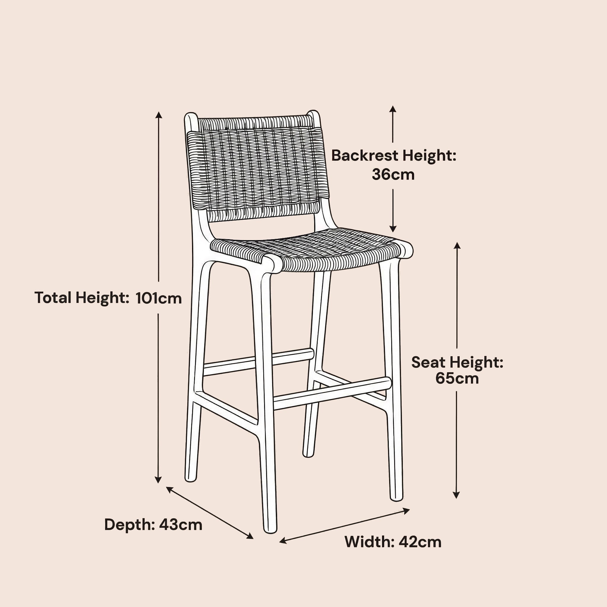 Zara Teak & Rattan Bar Stool (65cm Seat Height)