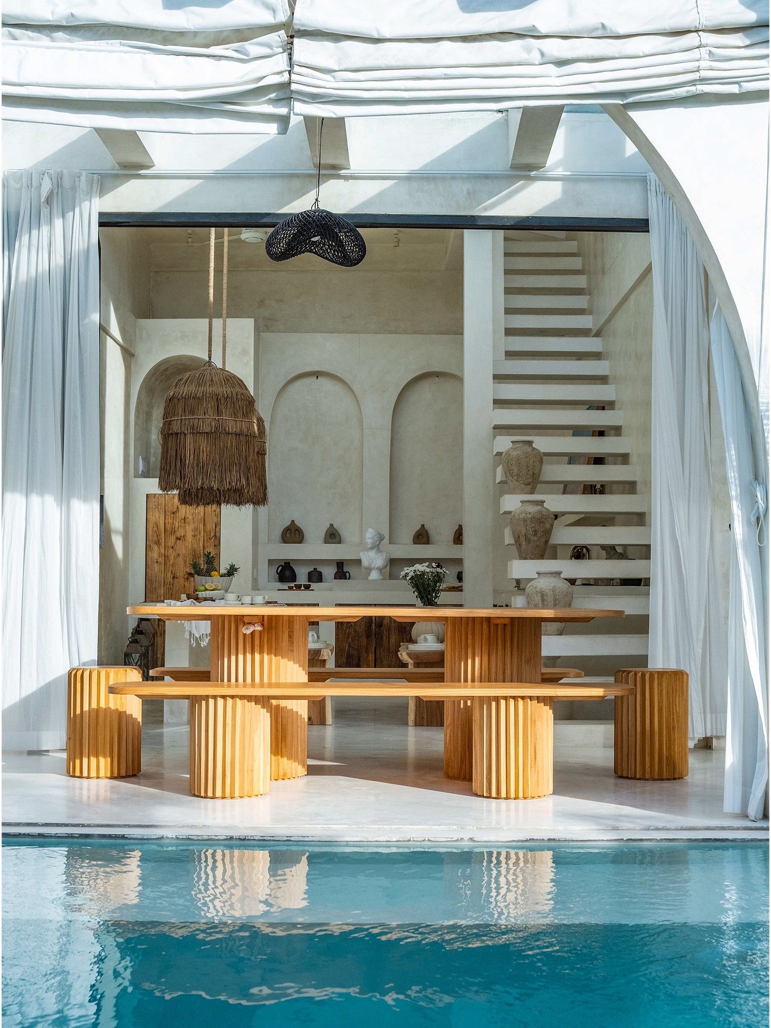 Mindi Fluted Wooden Bench - The Bali Concept
