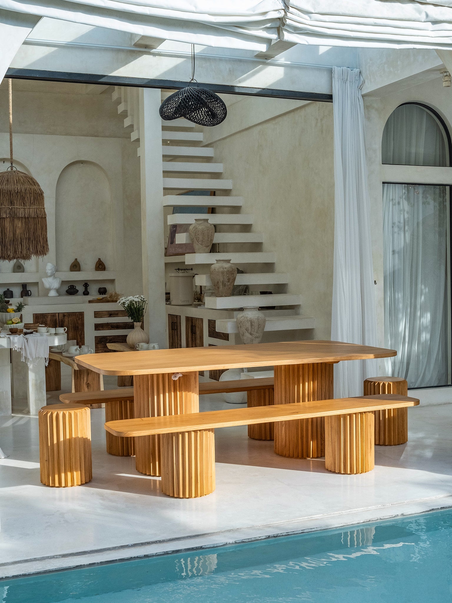 Mindi Fluted Wooden Bench - The Bali Concept