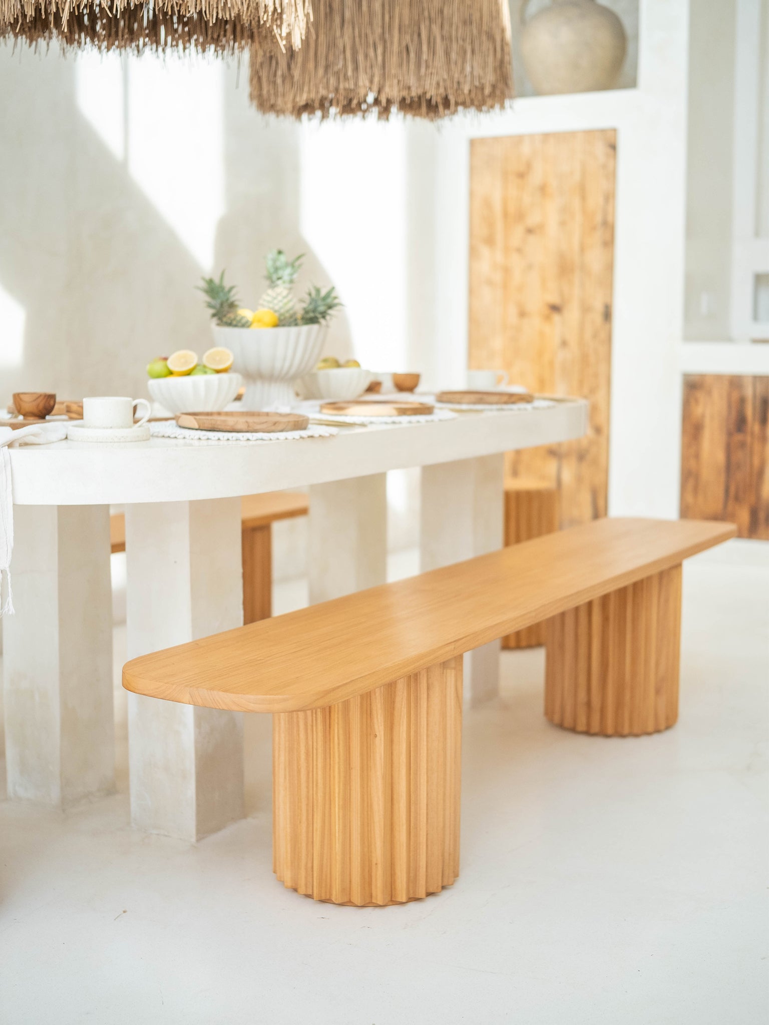 Mindi Fluted Wooden Bench - The Bali Concept