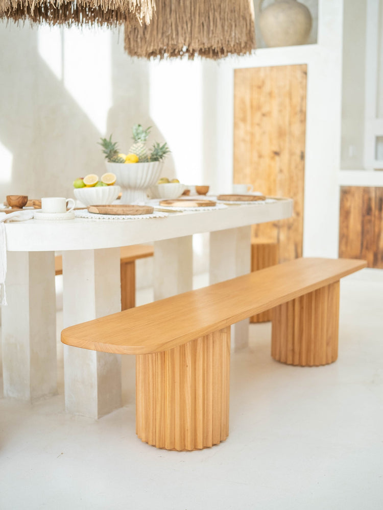 Mindi Fluted Wooden Bench - The Bali Concept