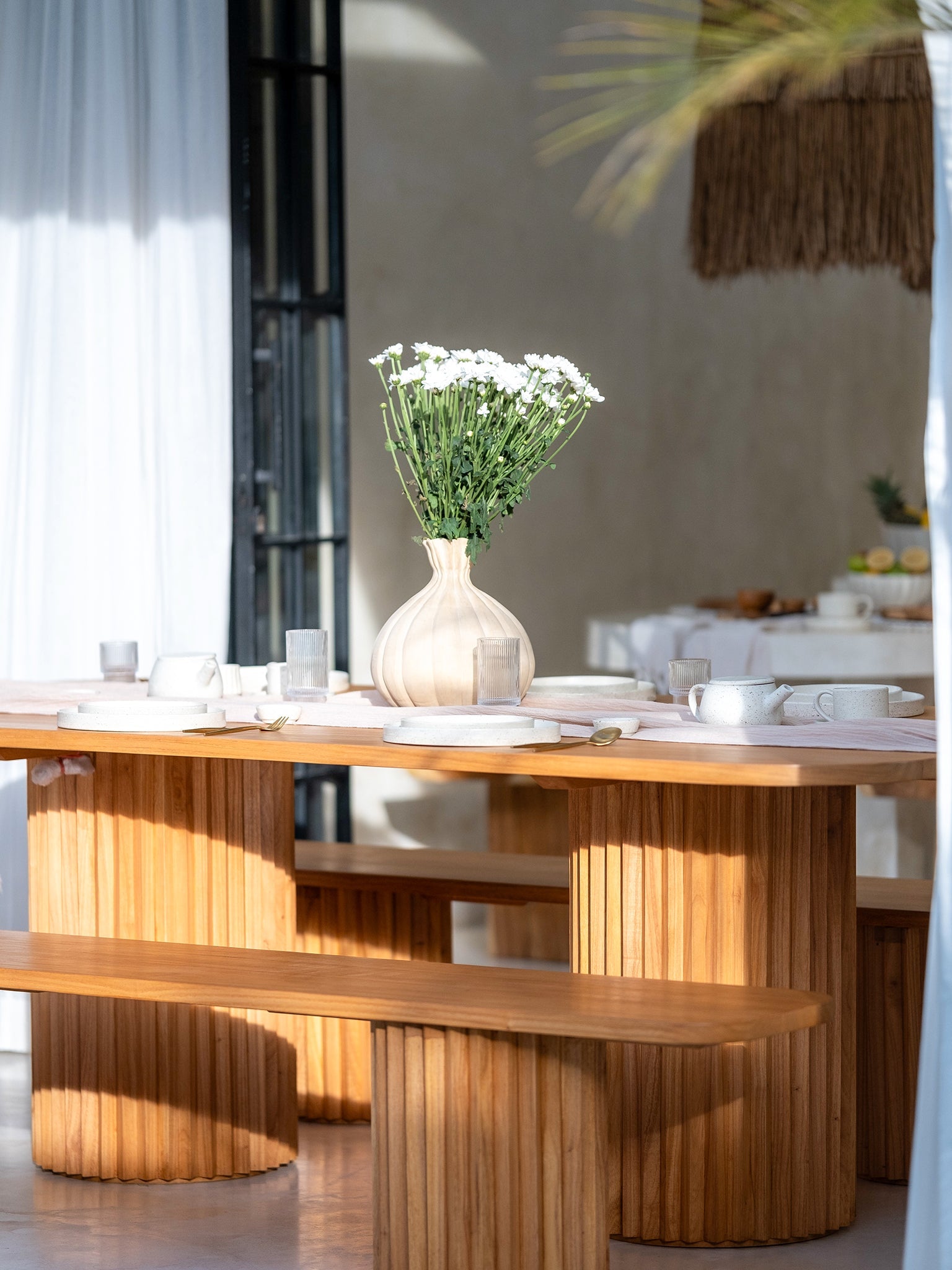 Mindi Fluted Wooden Dining Table - The Bali Concept