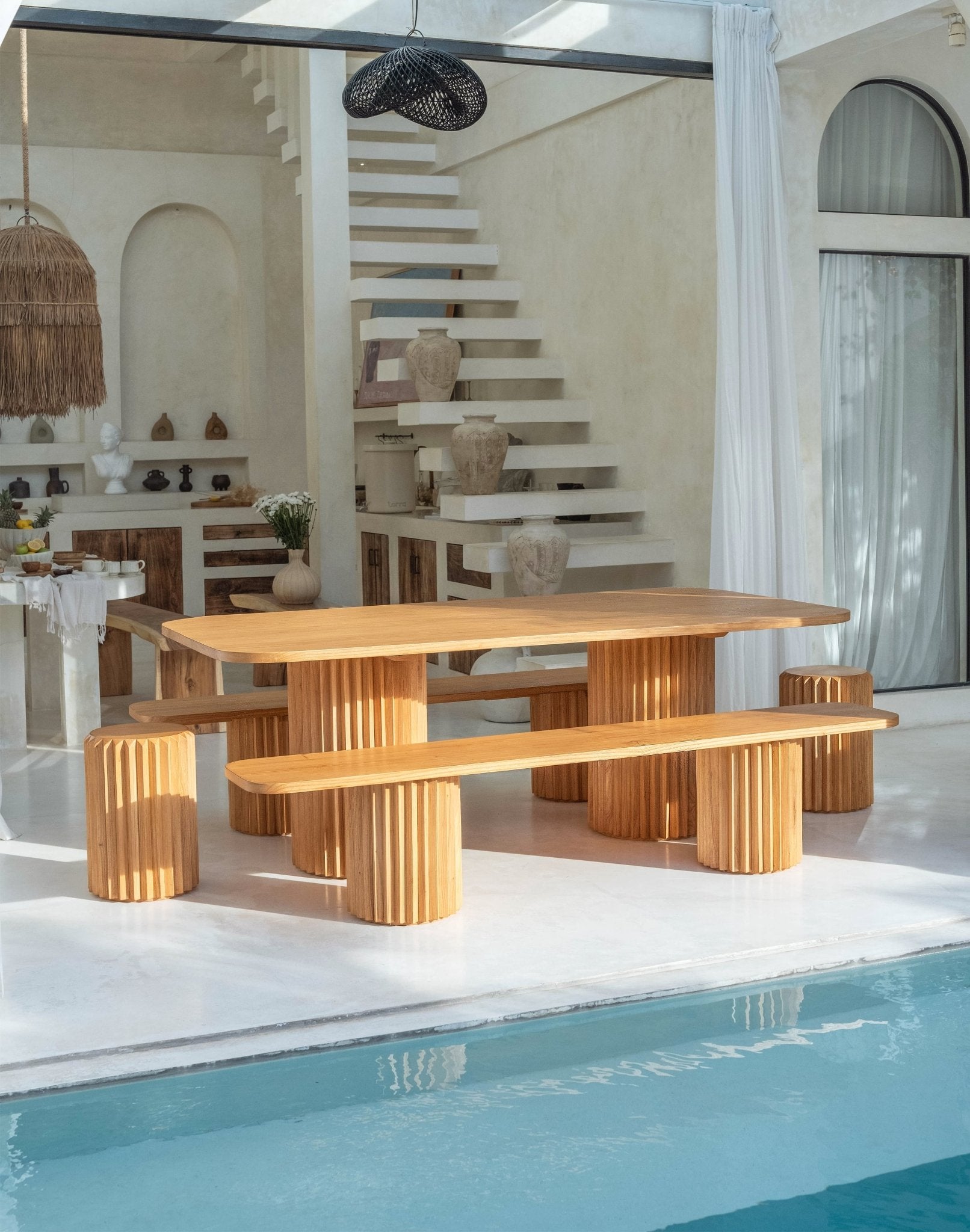 Mindi Fluted Wooden Dining Table - The Bali Concept