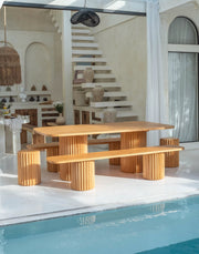Mindi Fluted Wooden Dining Table Set - The Bali Concept