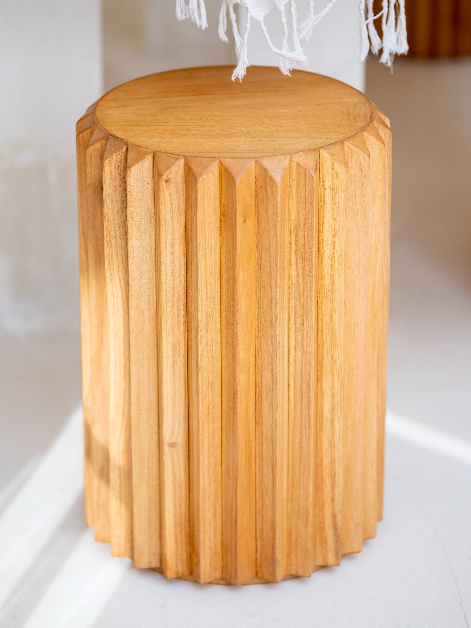 Mindi Fluted Wooden Stool - The Bali Concept