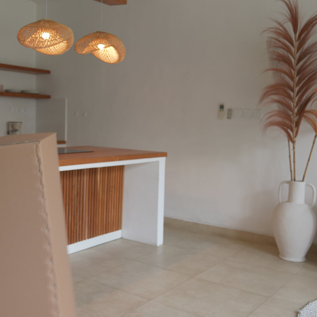 Load video: Zara Teak &amp; Rattan Bar Stool With Armrest