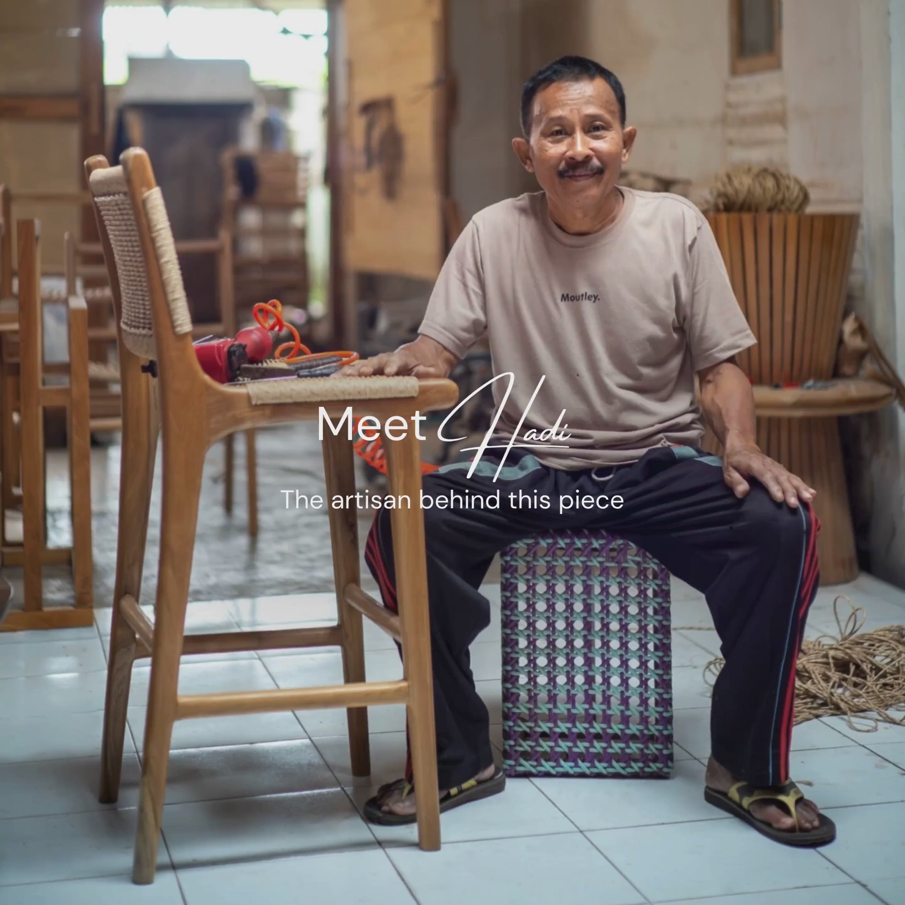 Load video: Zara Teak &amp; Rattan Bar Stool