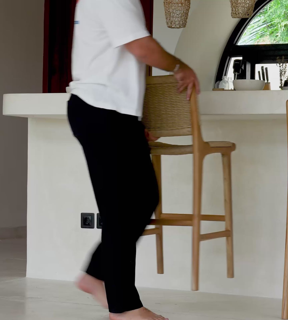 Load video: Zara Teak &amp; Rattan Bar Stool (65cm Seat Height)