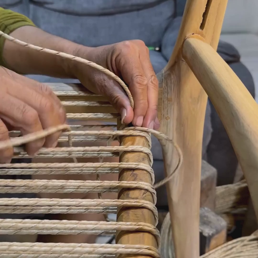 Load video: Zara Teak &amp; Rattan Bar Stool